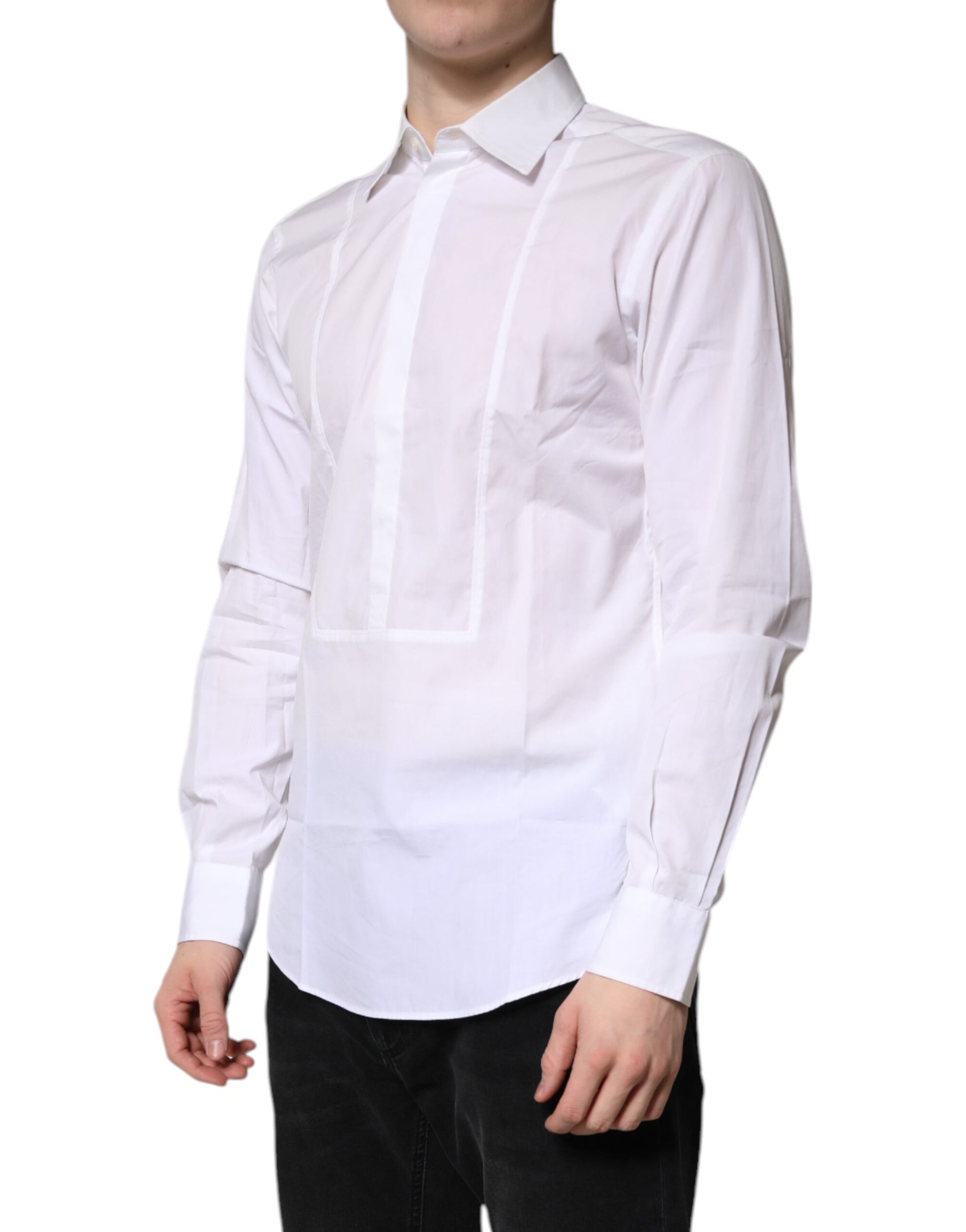 A white cotton collared dress shirt from Dolce & Gabbana, featuring a formal design