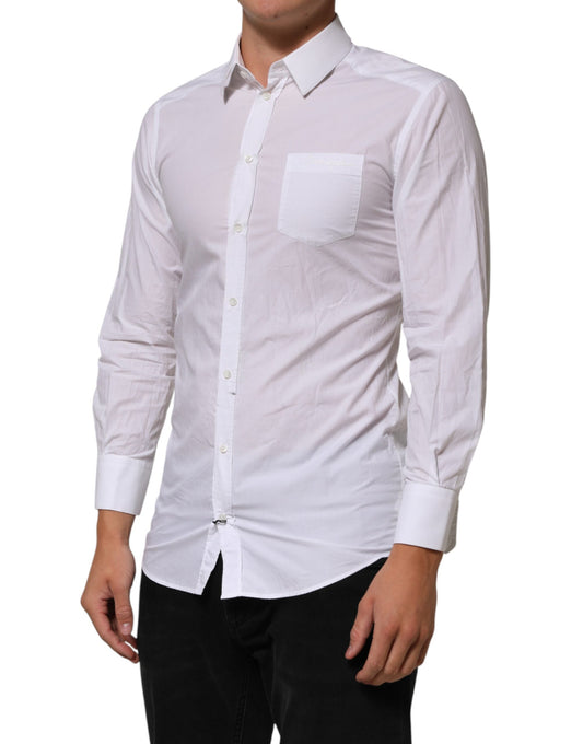 White cotton collared men's dress shirt with long sleeves