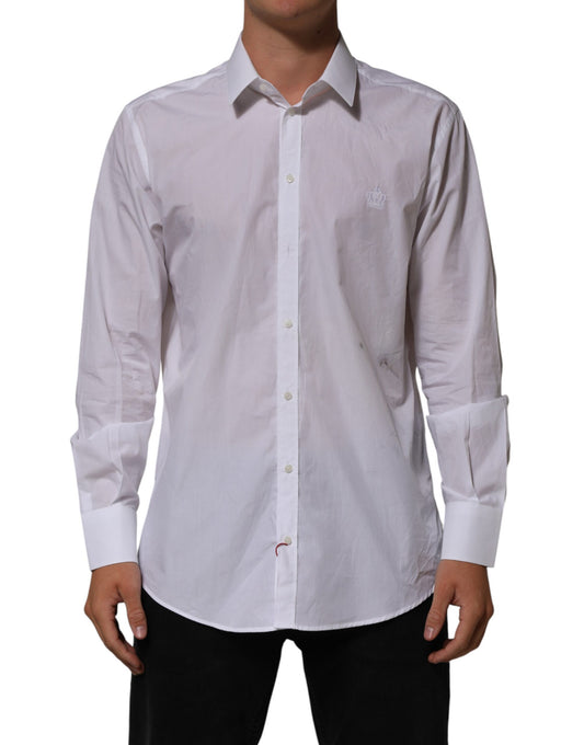 A white cotton collared men's dress shirt by Dolce & Gabbana