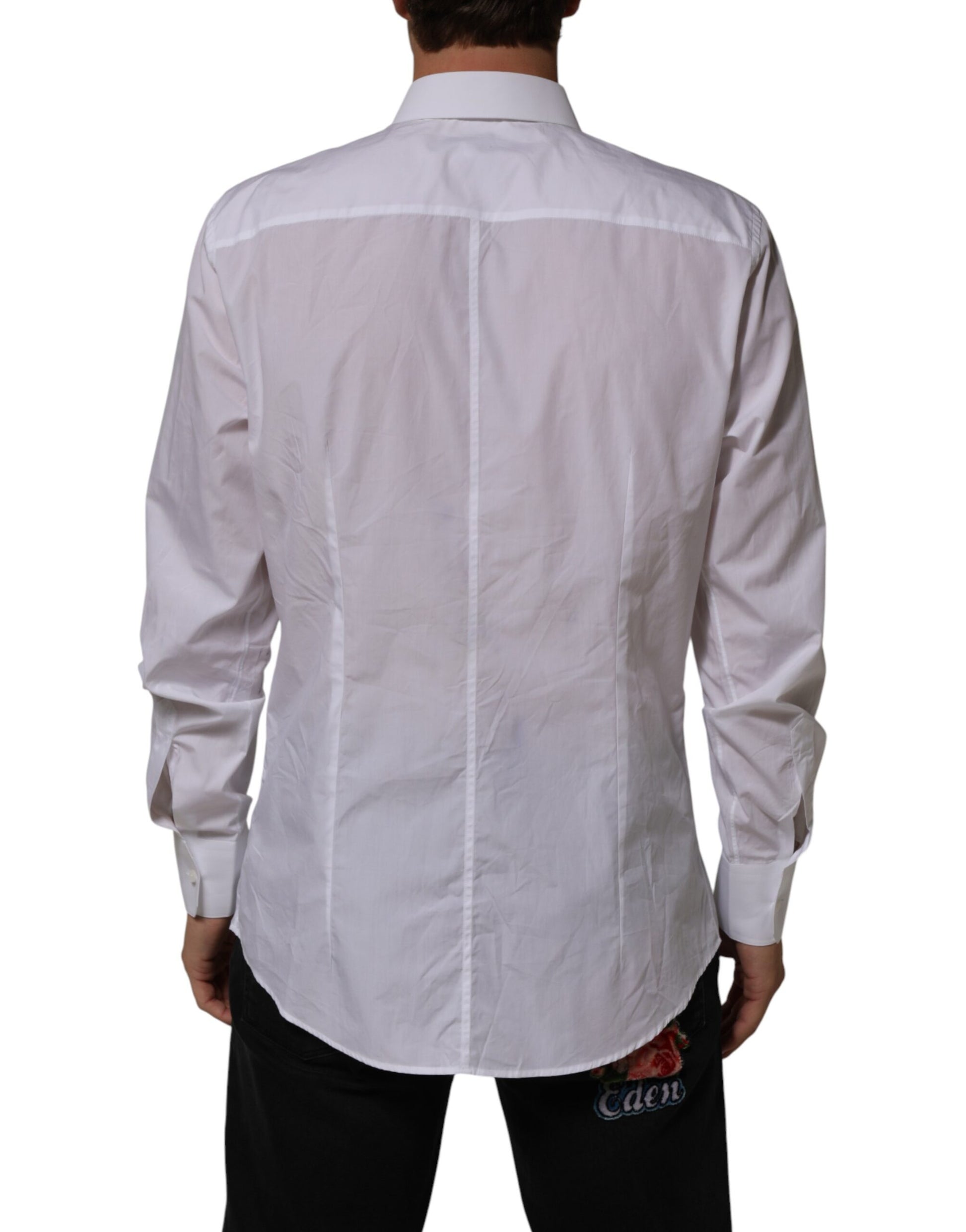 A white cotton collared dress shirt with a tailored fit, designed by Dolce & Gabbana