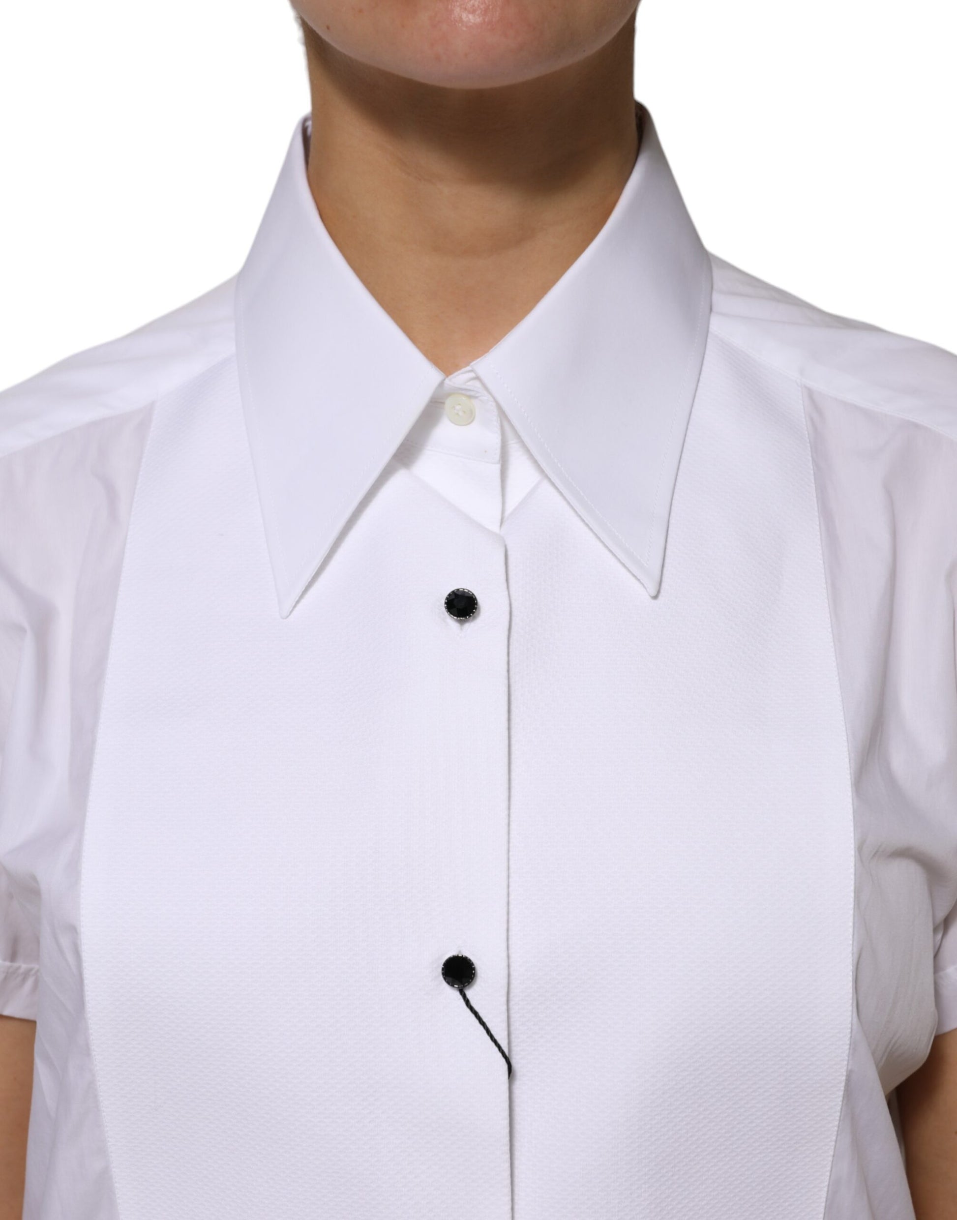 White shirt with black buttons