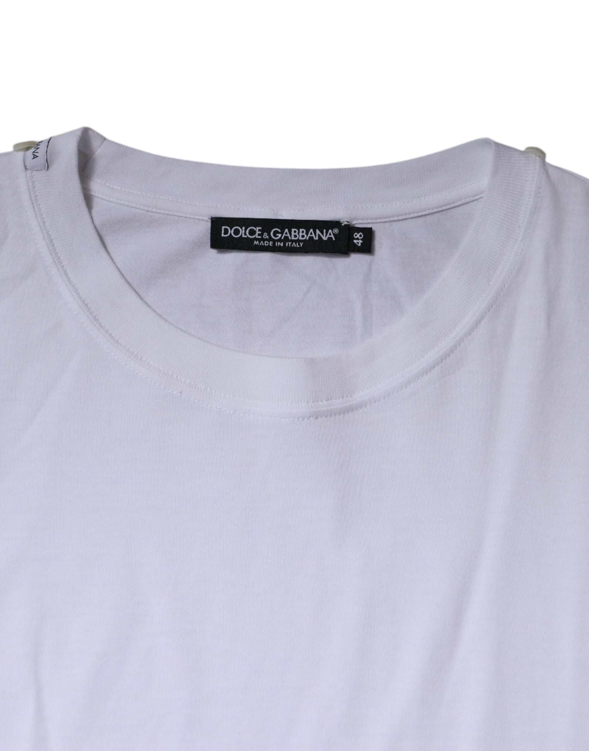 White t-shirt with brand label on neckline