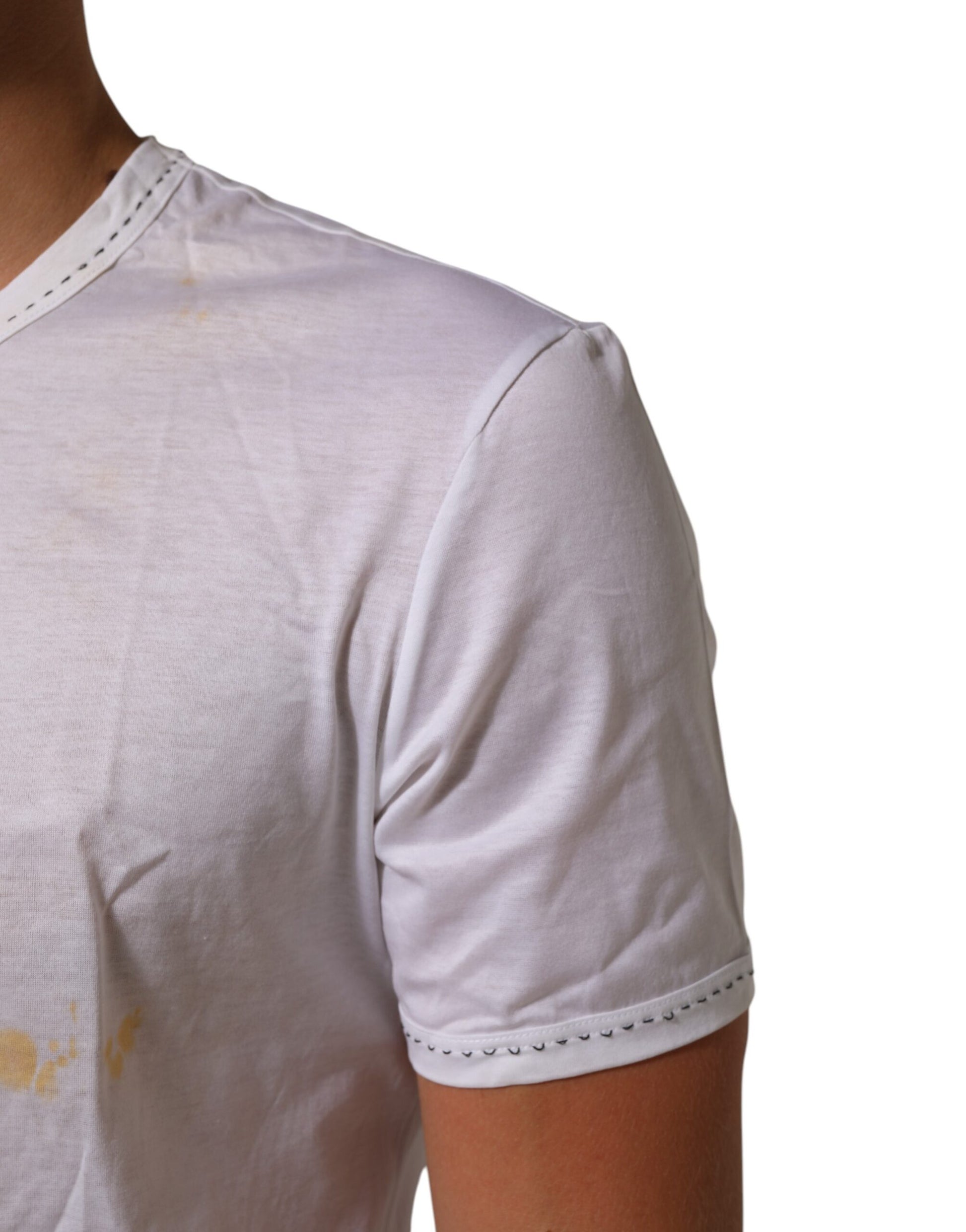 White t-shirt with stains on shoulder