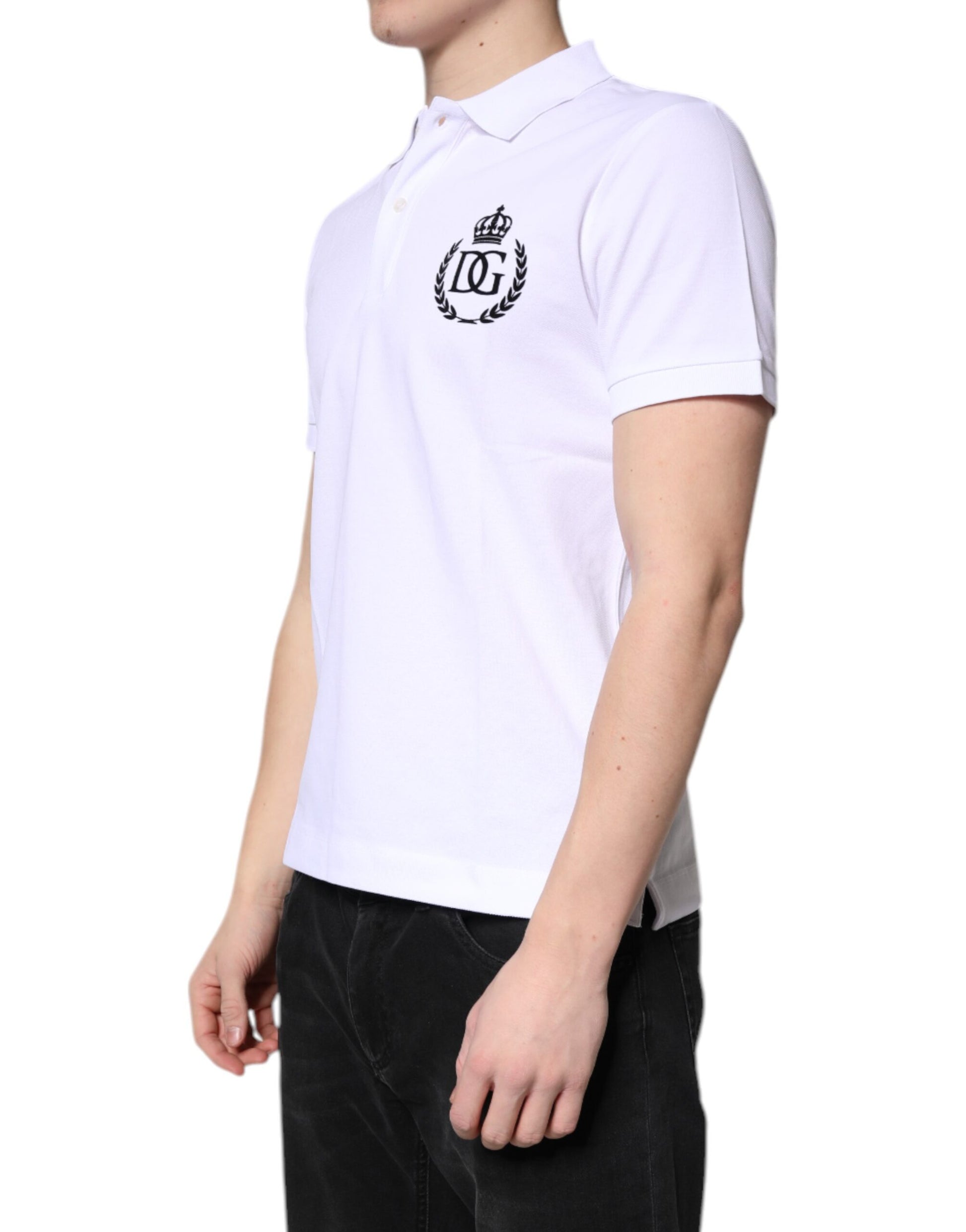 White polo shirt with logo on left chest