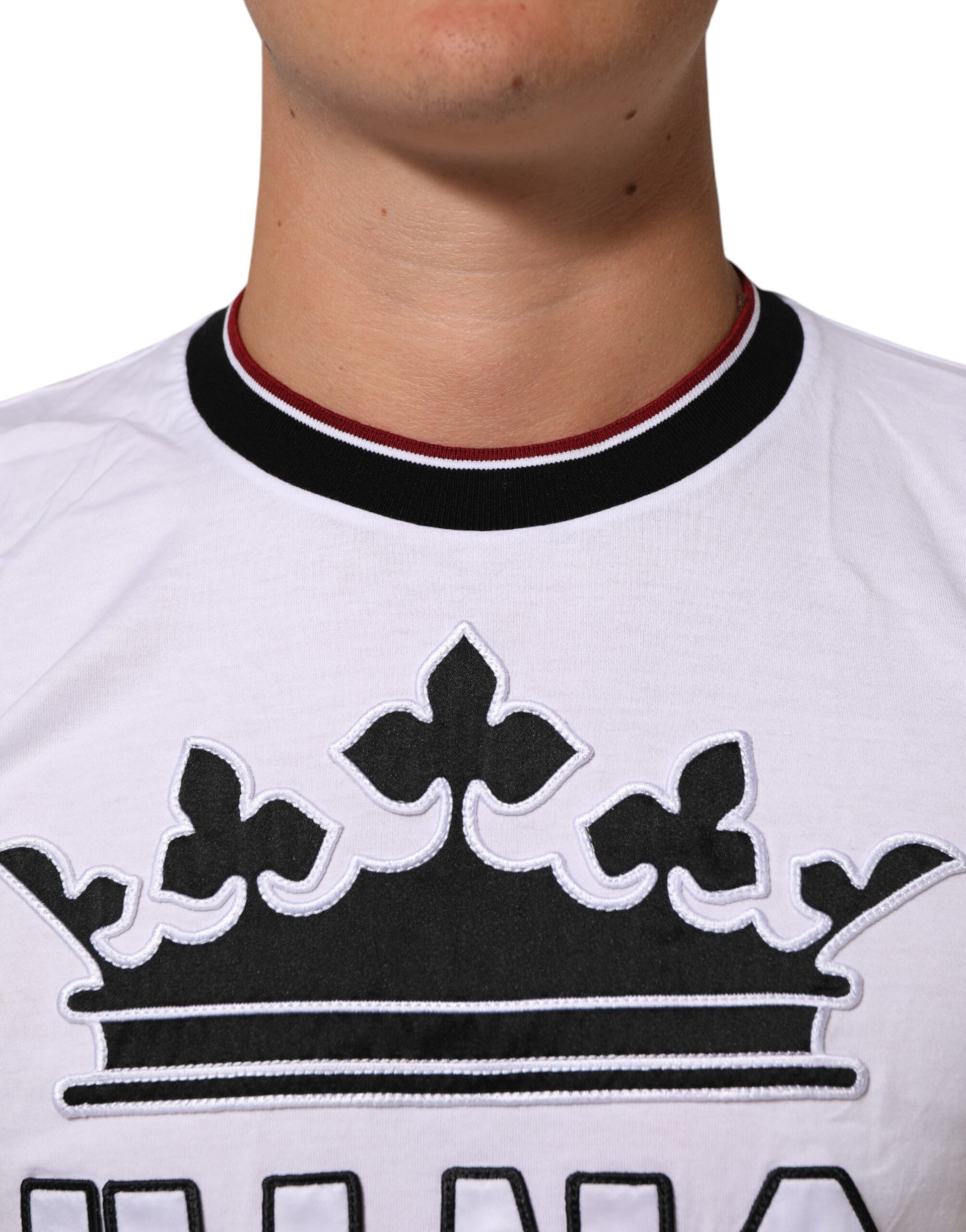 White shirt with black crown embroidery