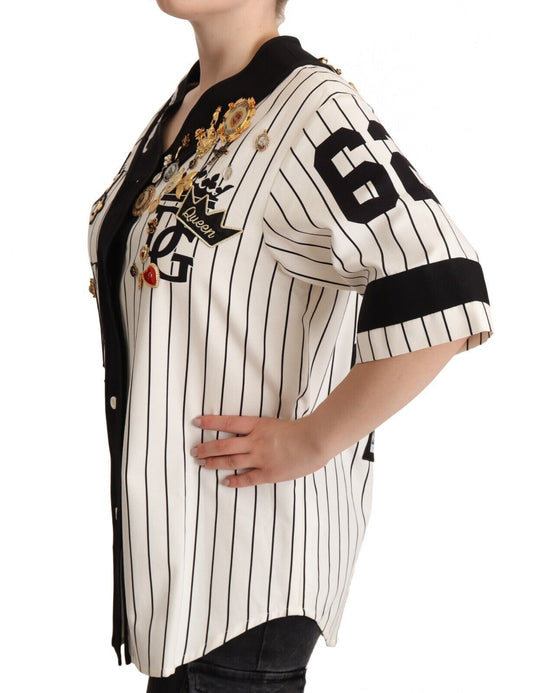 Woman wearing baseball jersey