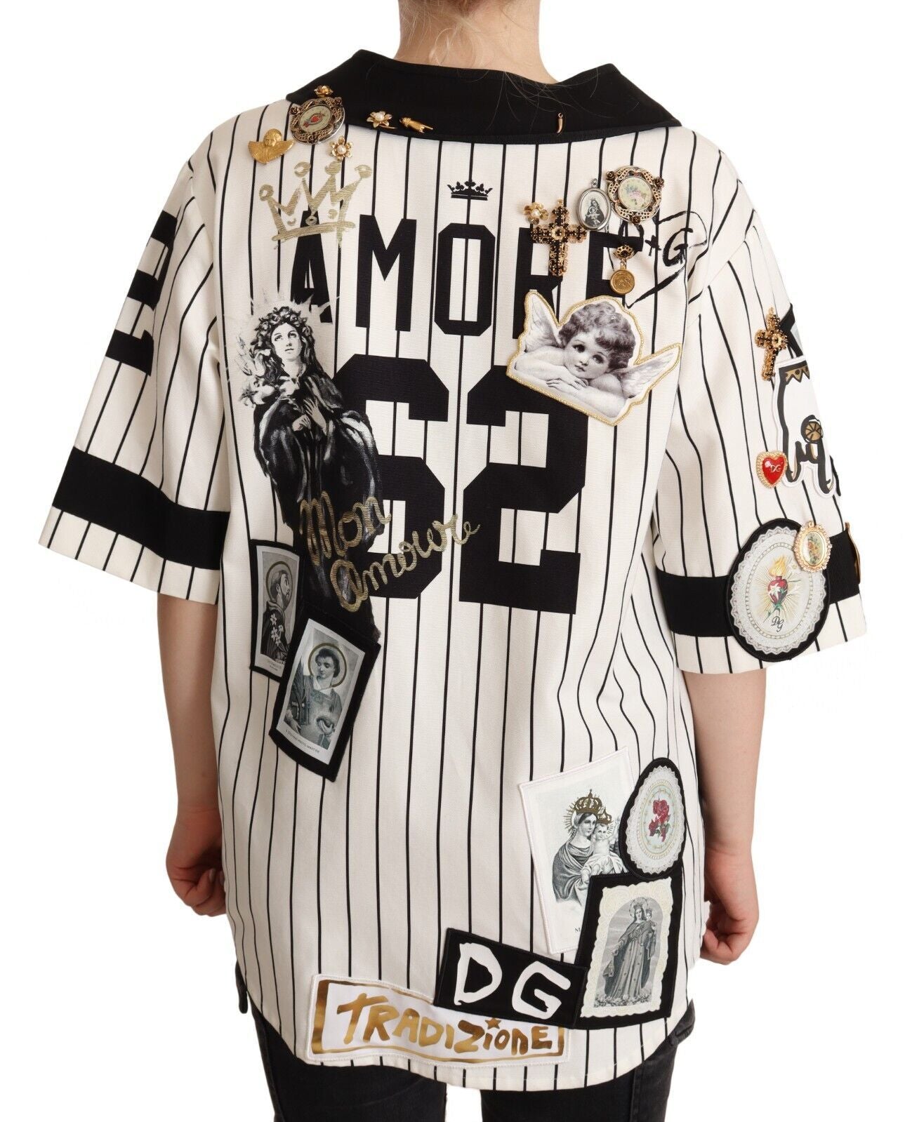 Baseball jersey with patches and pins