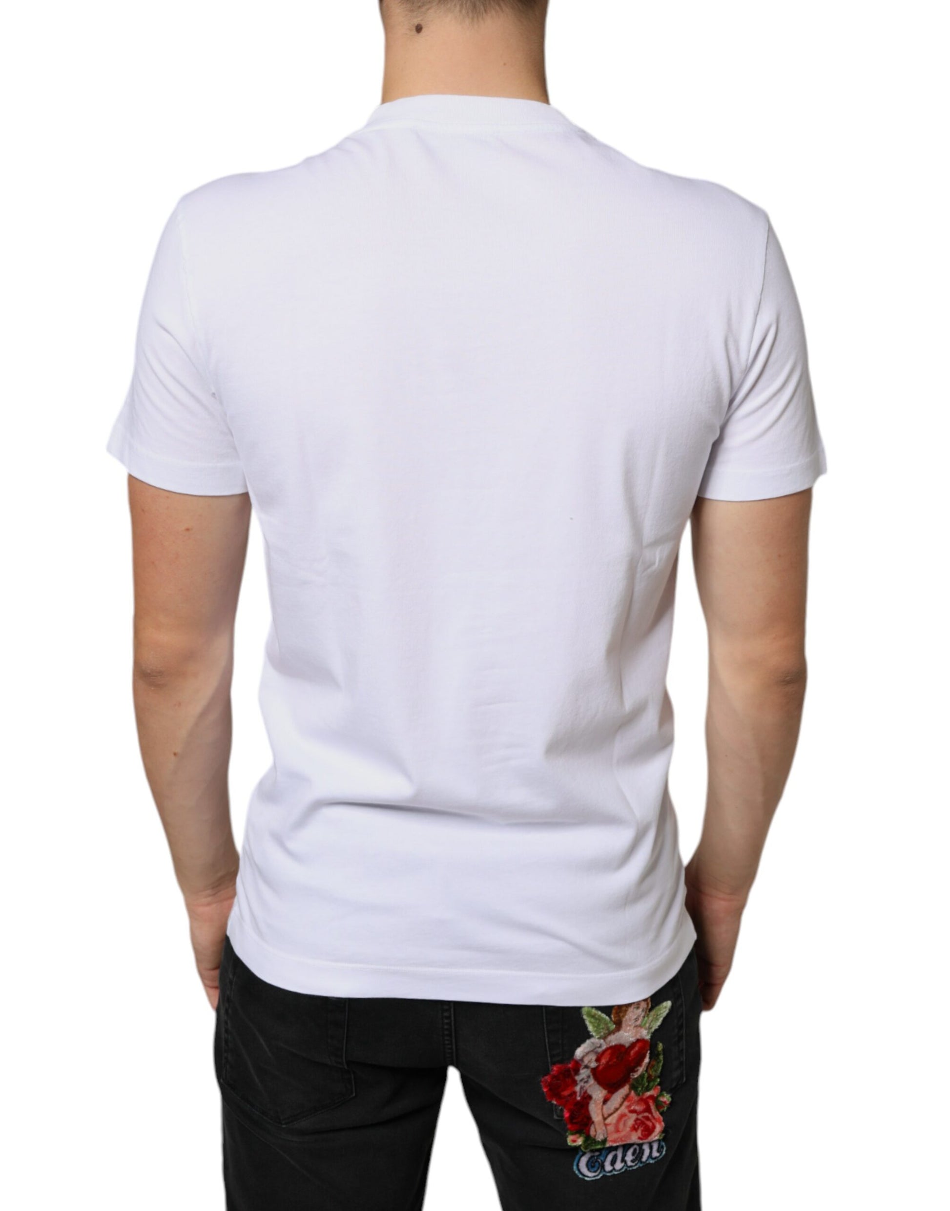 White t-shirt with floral design on back