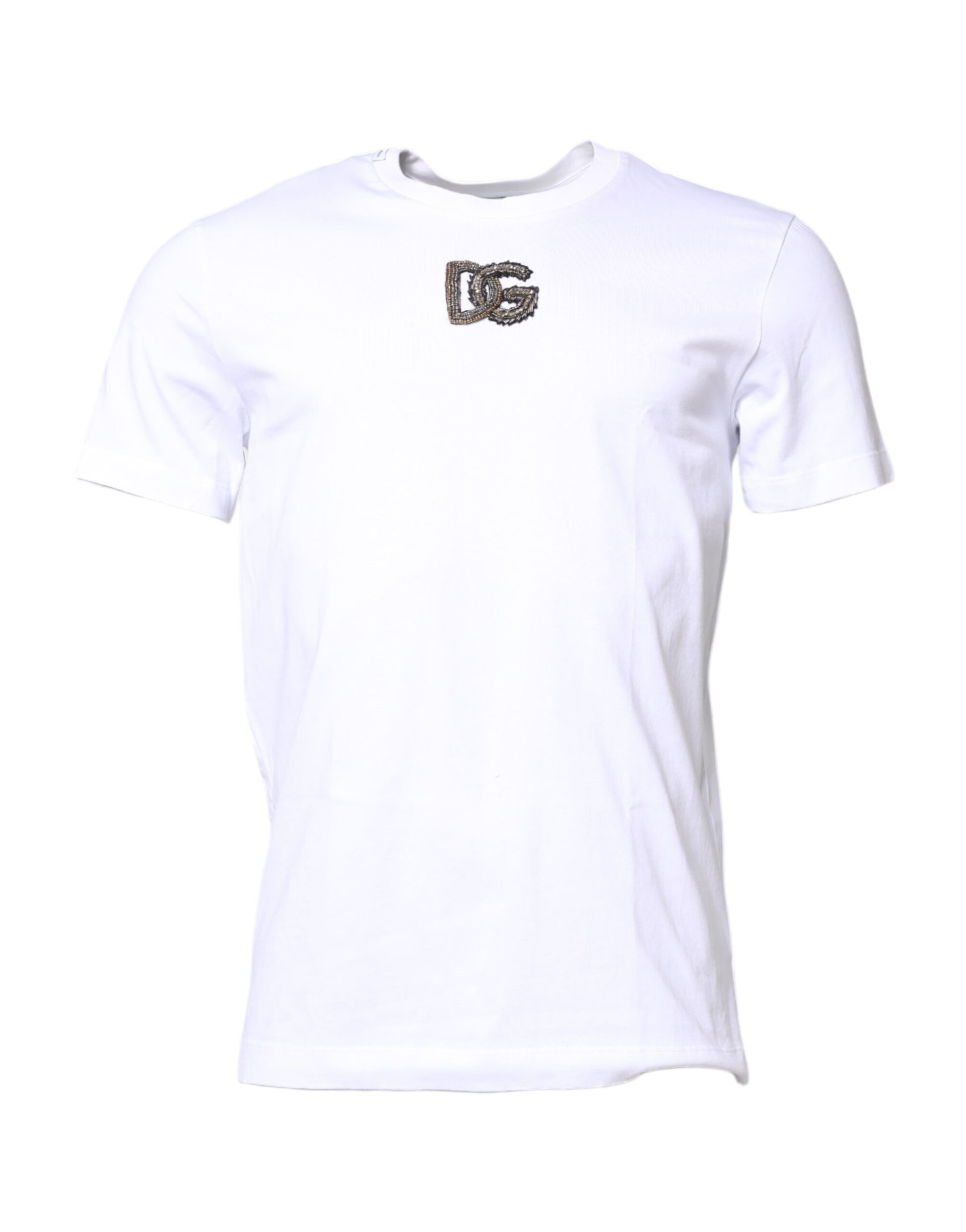 White t-shirt with a logo on the front