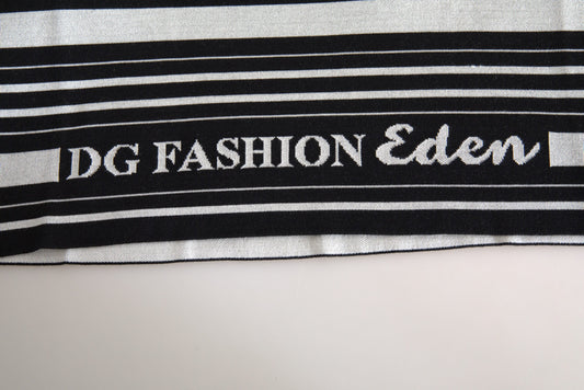 Black towel with white stripes and embroidered logo