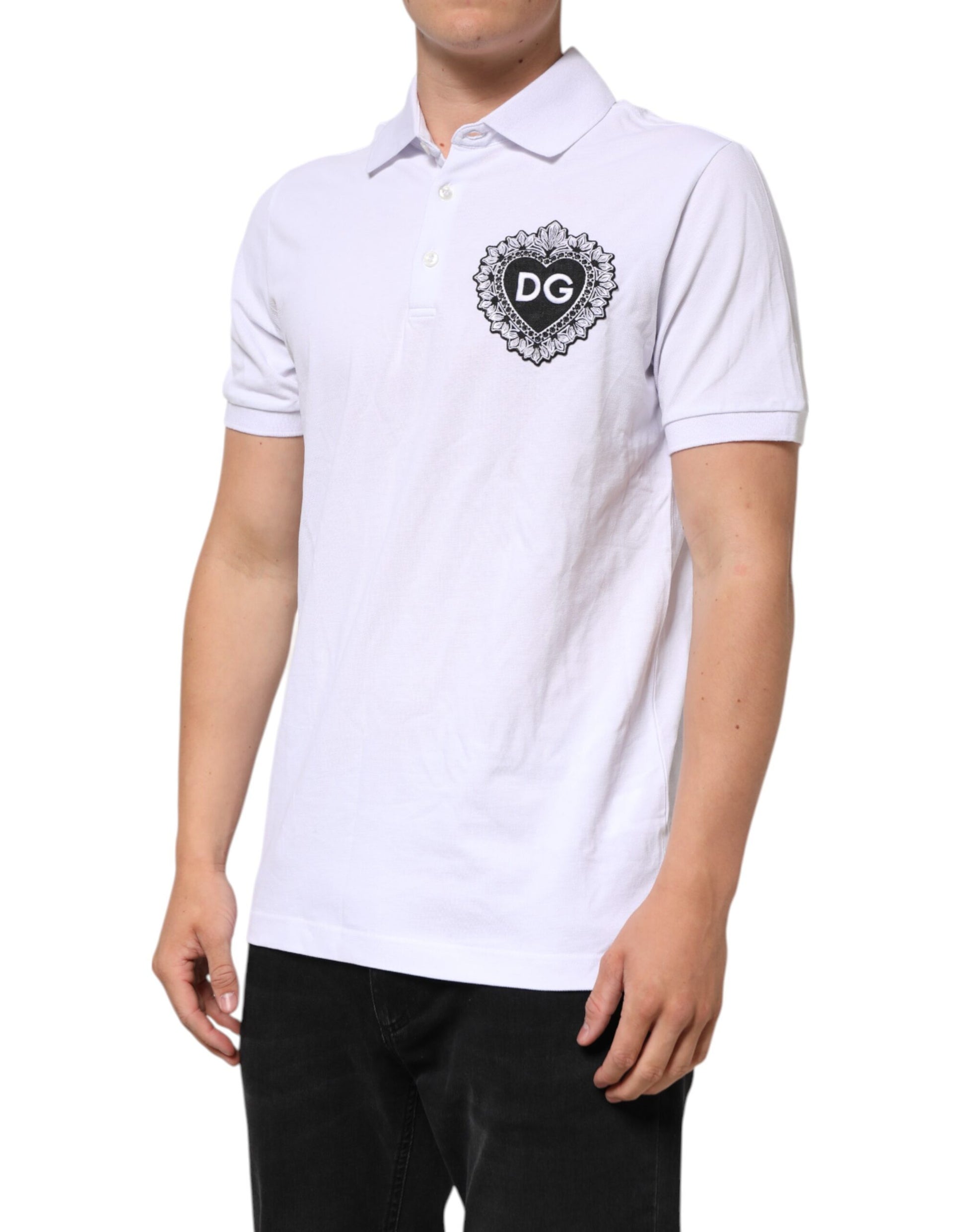 White polo shirt with logo on left chest