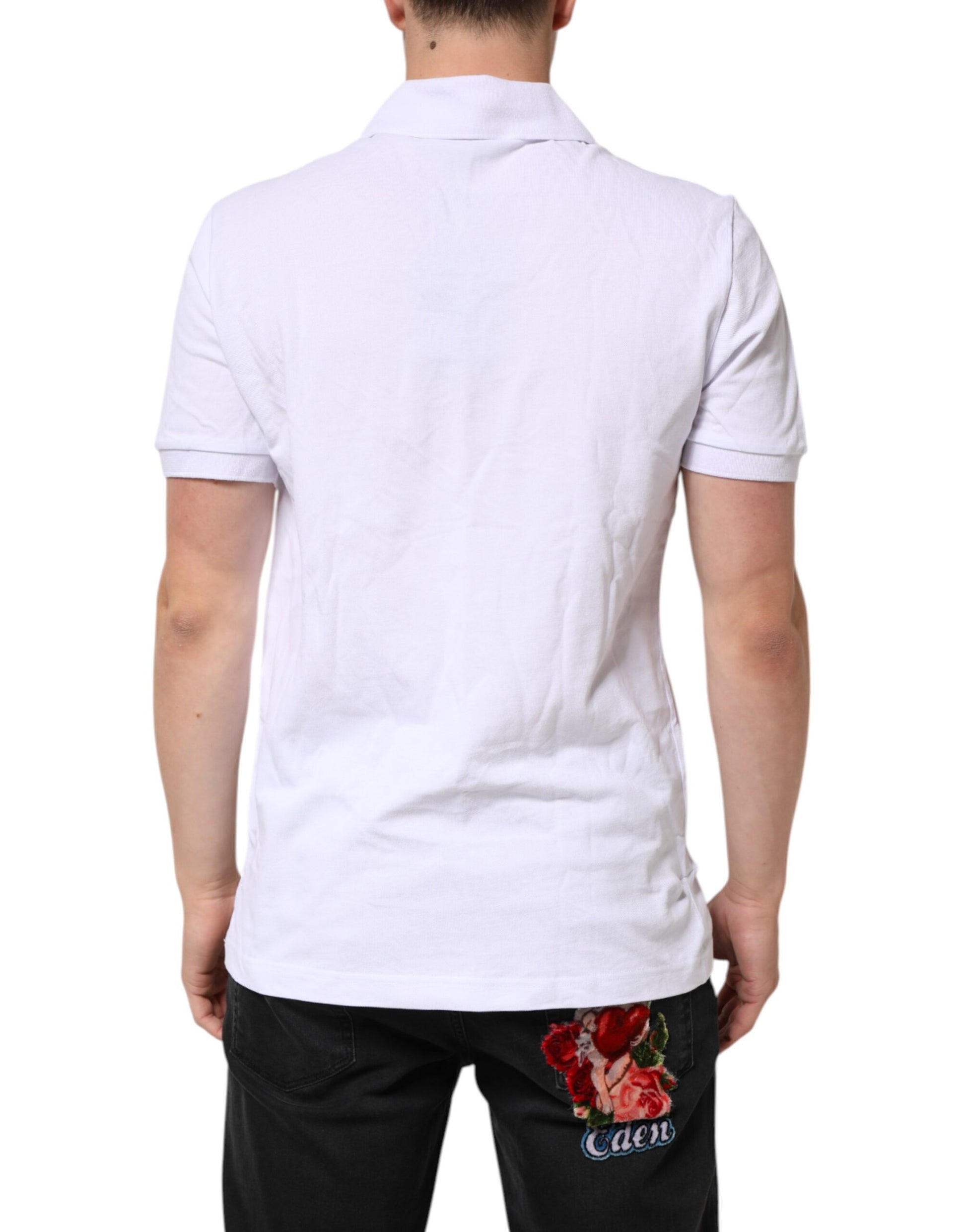 White polo shirt with floral embroidery on back