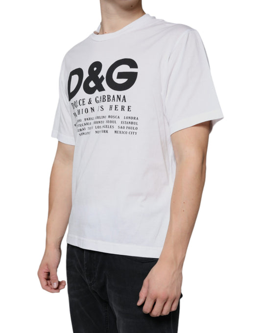 White t-shirt with black lettering