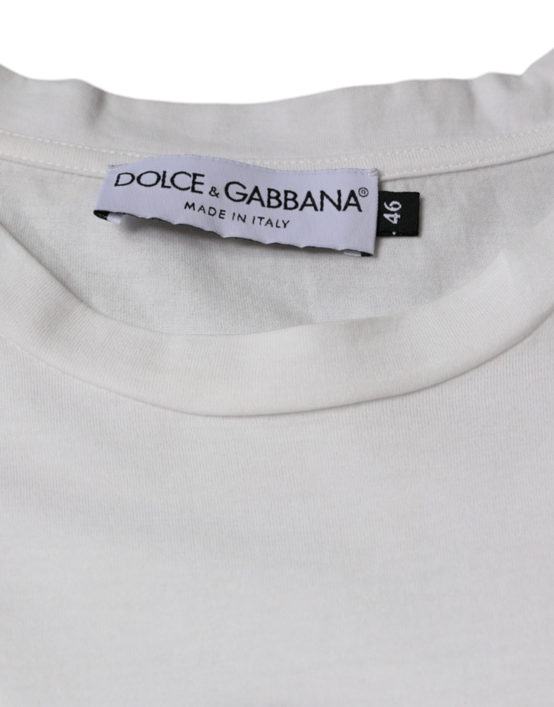 White t-shirt with black label
