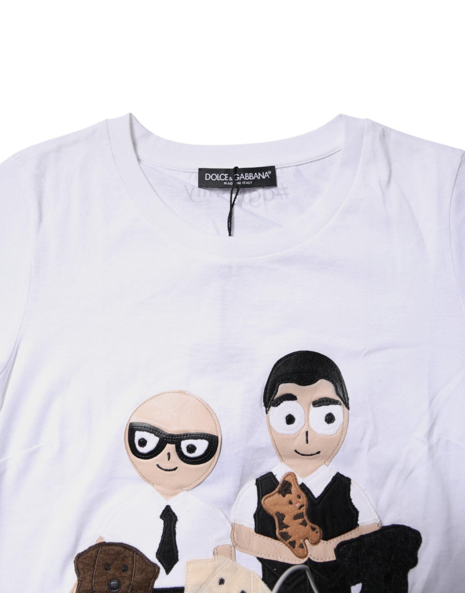 White t-shirt with cartoon printed on front