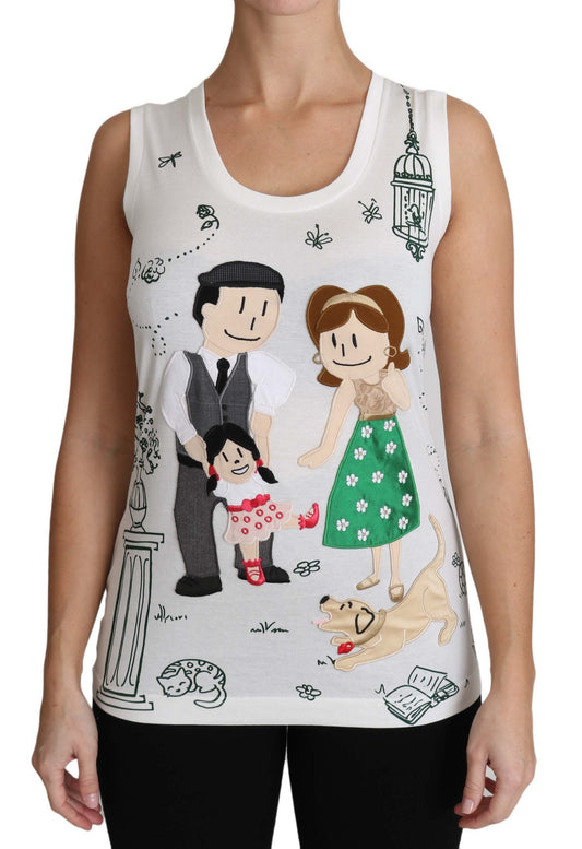Tank top with cartoon family illustration