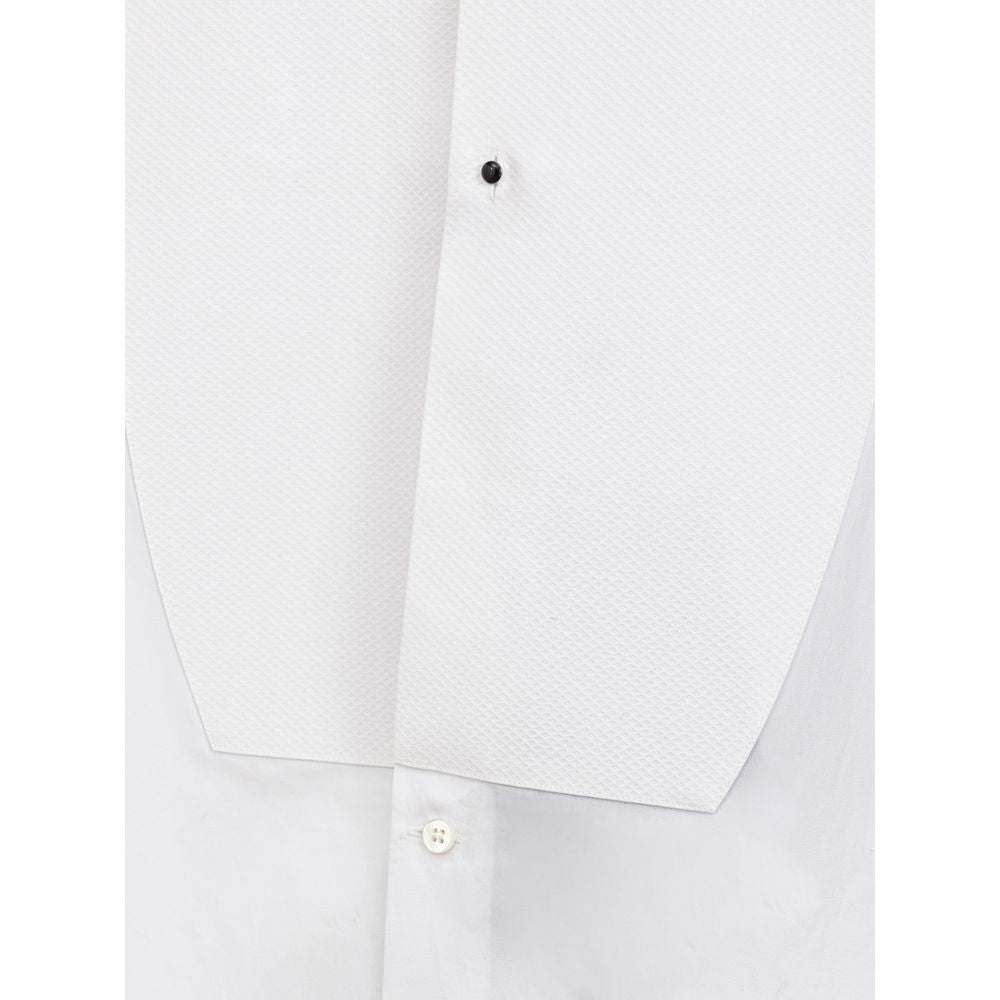 A white cotton dress shirt with a black button, from the brand Dolce & Gabbana