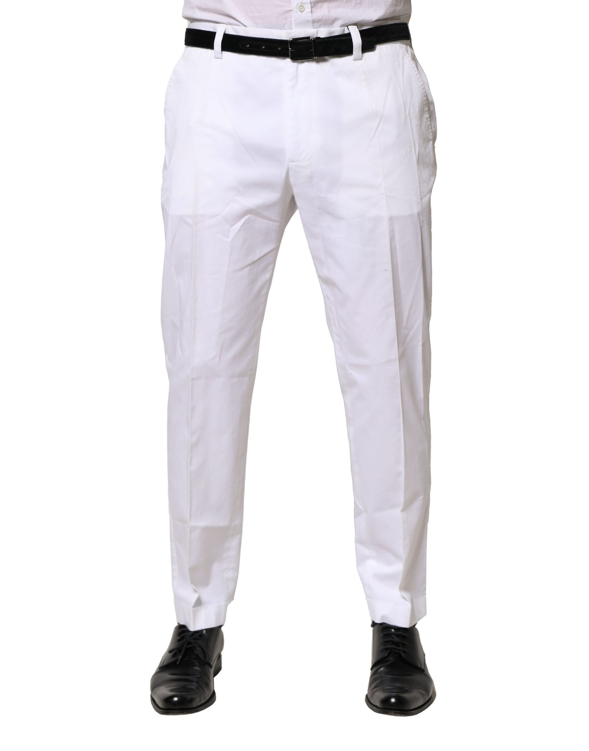 White cotton dress pants with slim fit, formal design