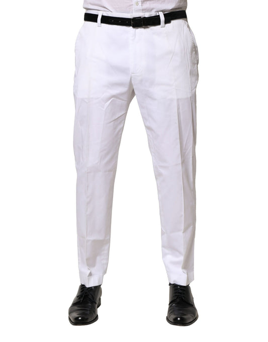 White cotton dress pants with slim fit, formal design
