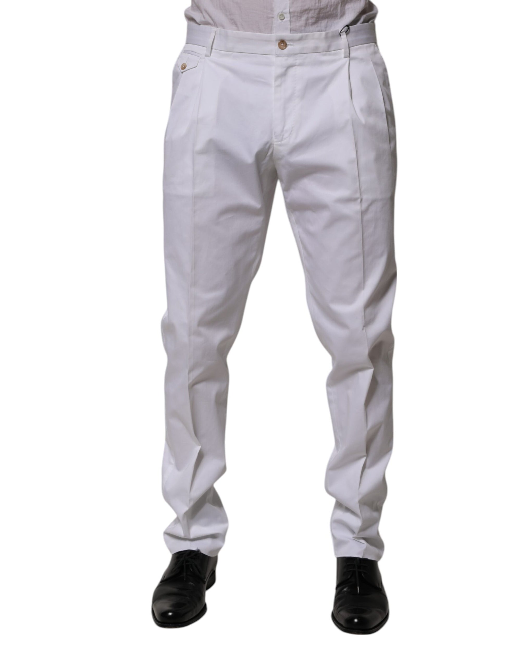 White cotton dress pants with slim fit, formal design