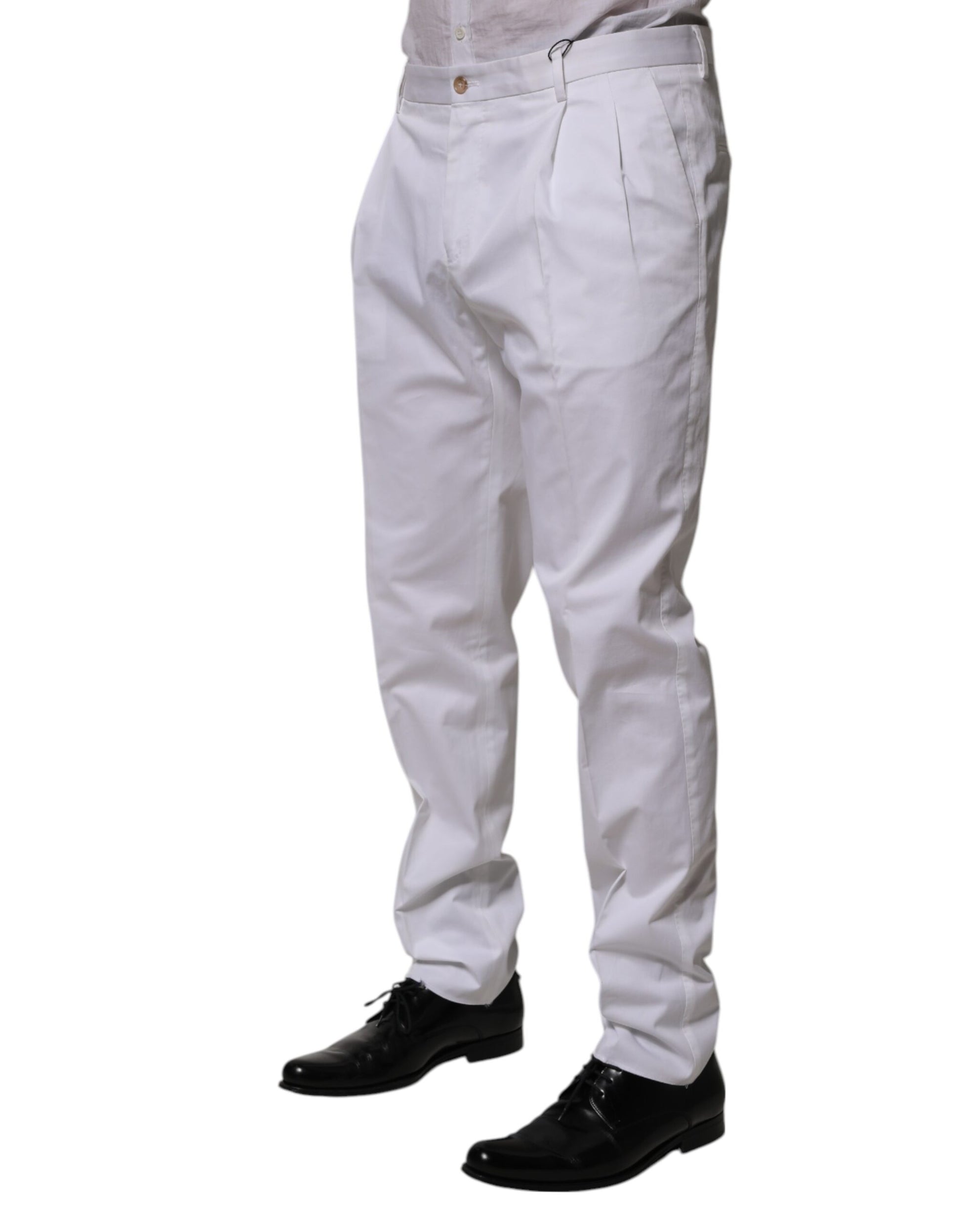 White cotton dress pants with slim fit, formal design