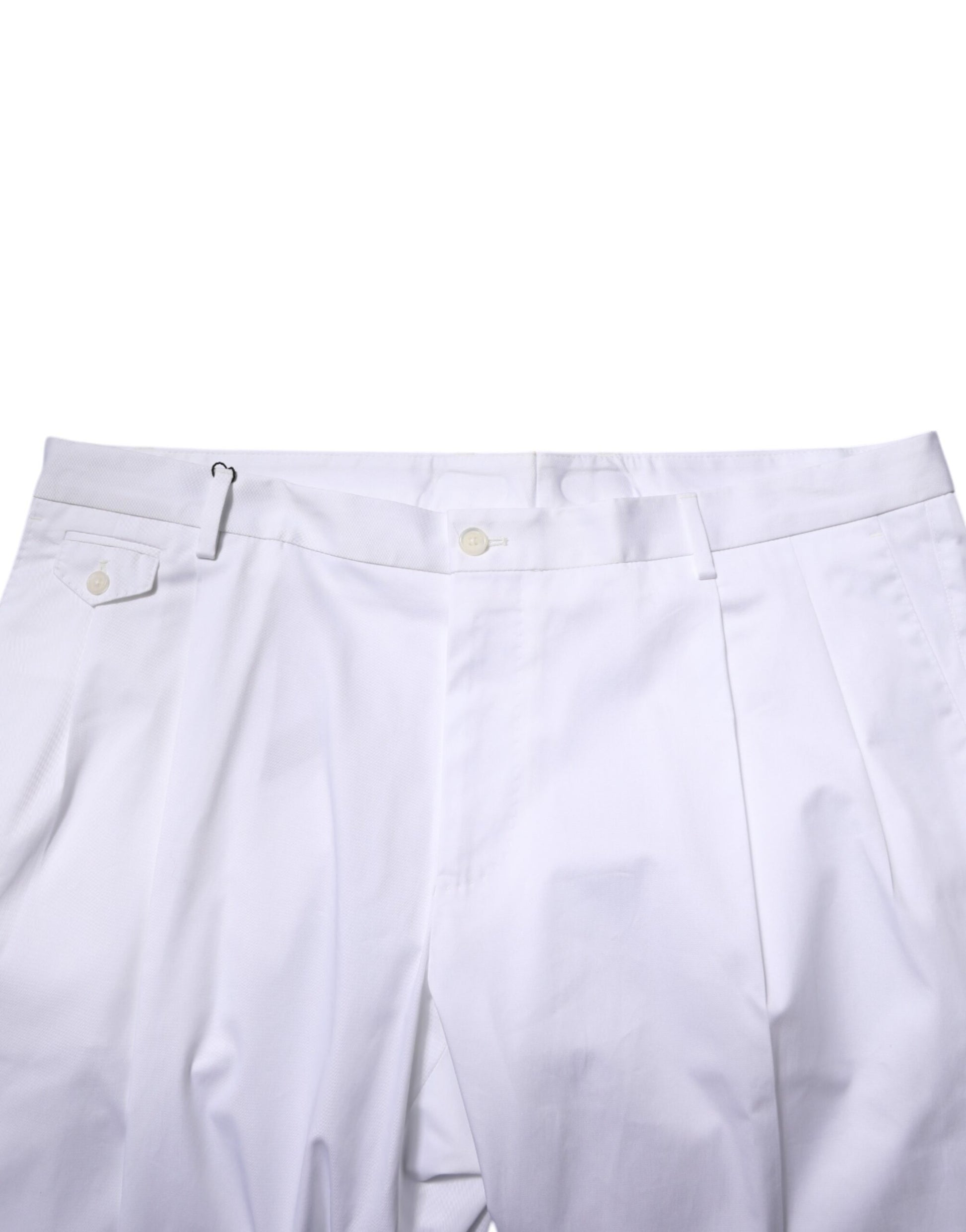 White cotton dress pants with slim fit, formal design and two front pockets