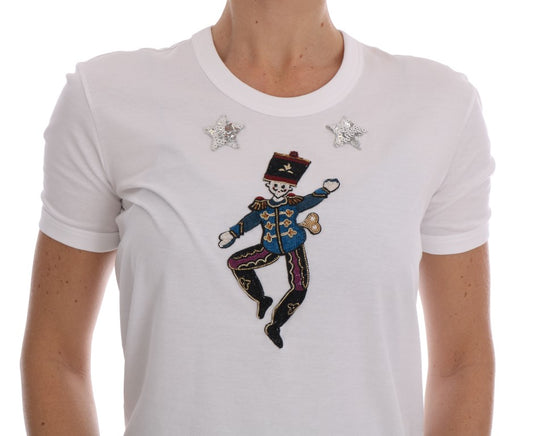 White t-shirt with embroidered clown face