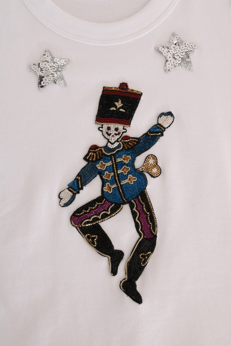 Embroidered clown on a white shirt