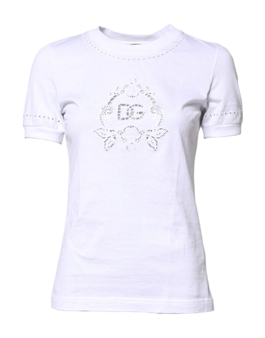 White short sleeve shirt with embroidered design on front