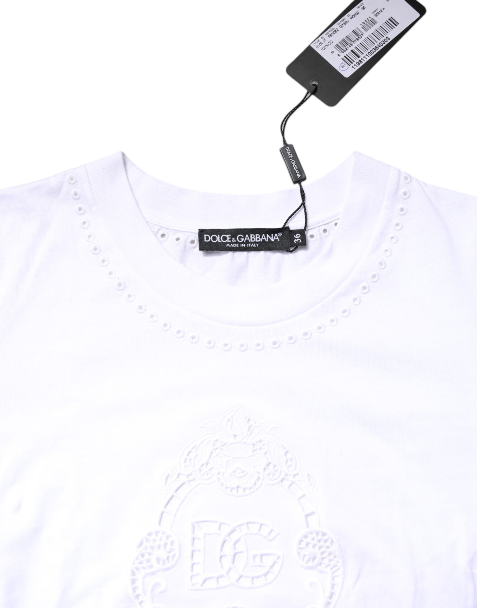 White shirt with embroidered logo on front