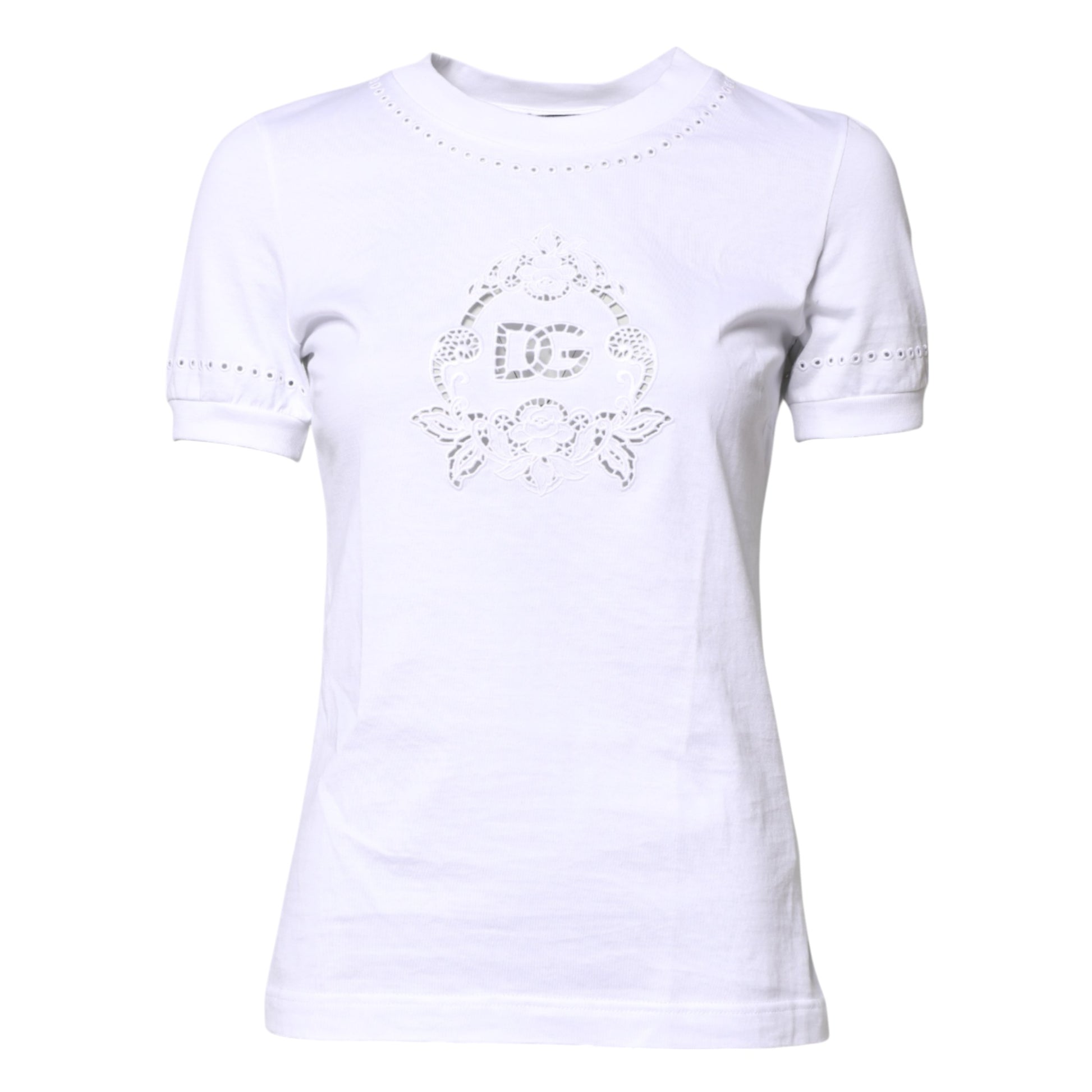 White short sleeve t-shirt with embroidered logo on front