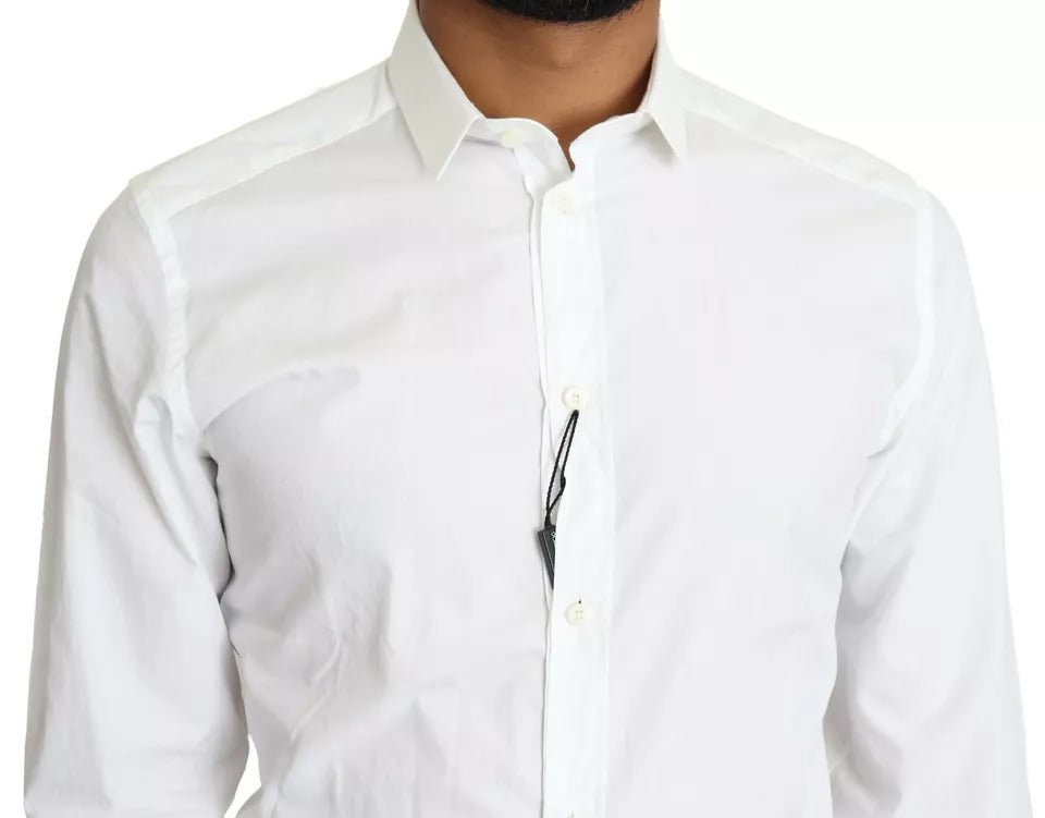 White cotton formal dress top with gold buttons, collar and cuffs