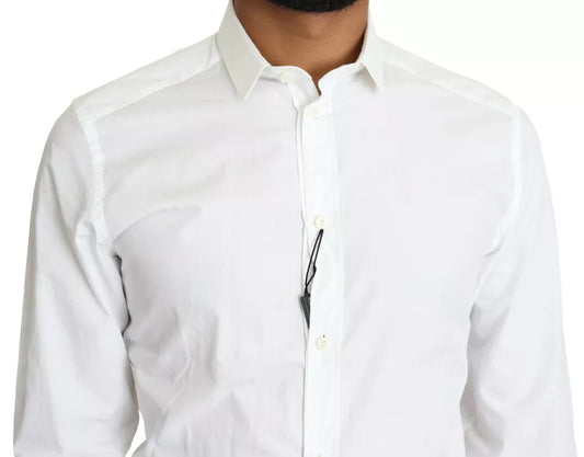 White cotton formal dress top with gold buttons, collar and cuffs