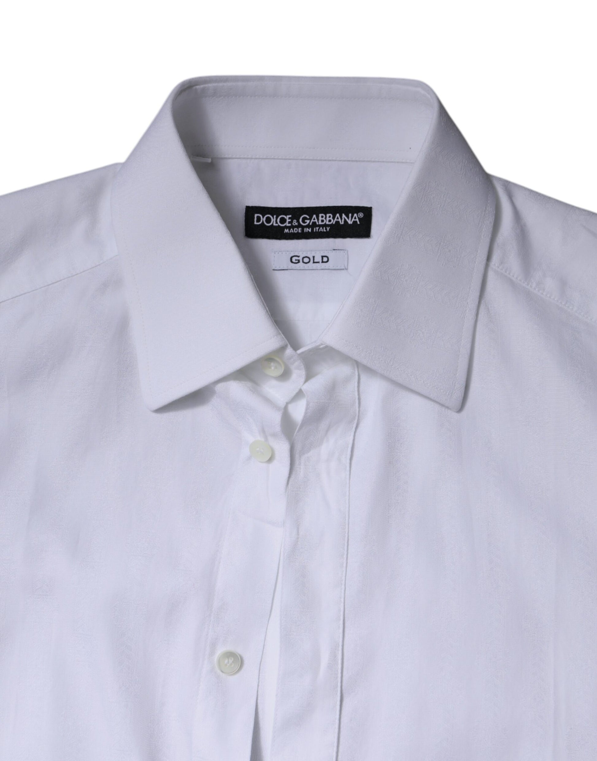A white cotton dress shirt with a collar and buttons, from the brand Dolce & Gabbana