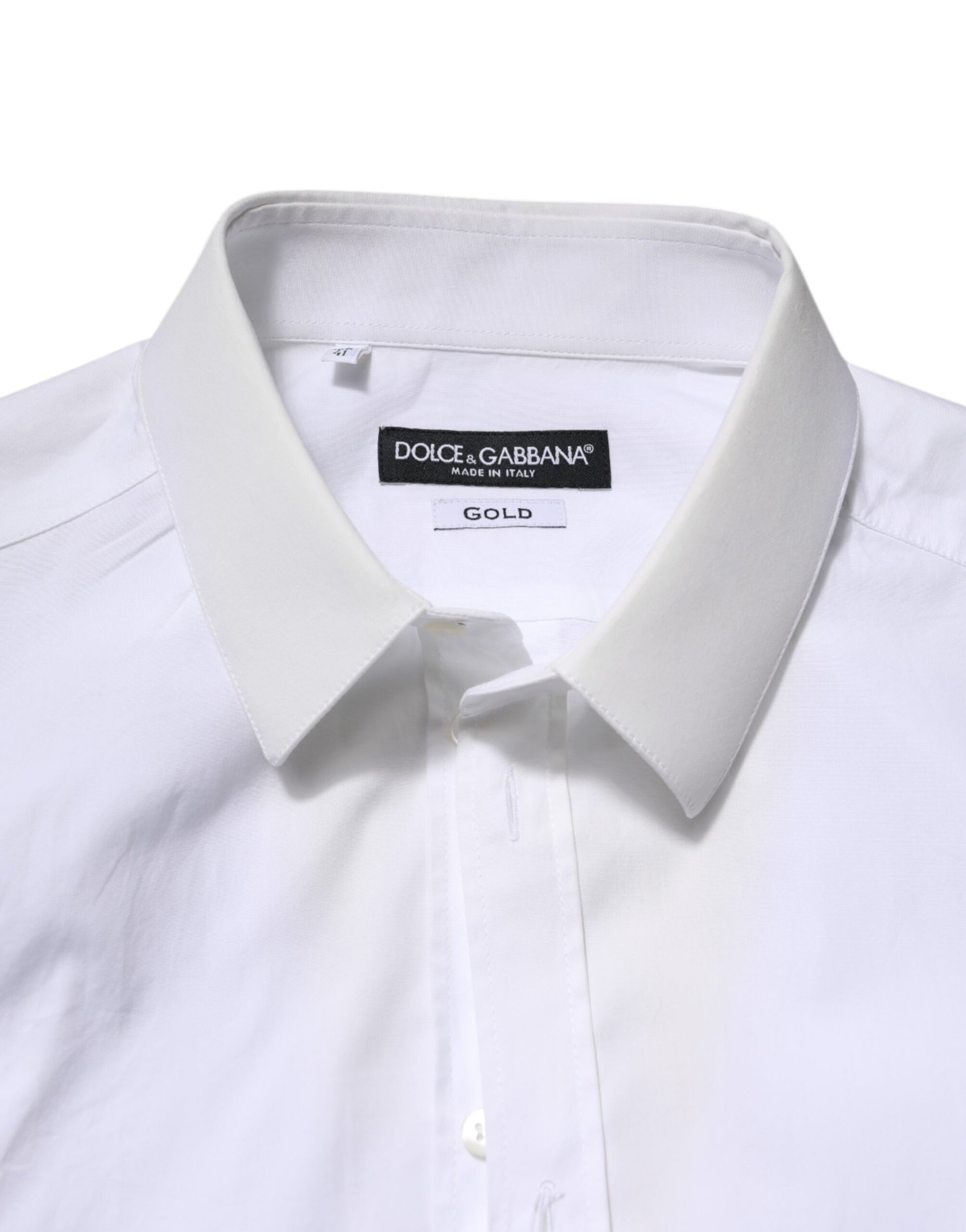 White cotton dress shirt with long sleeves, branded by Dolce & Gabbana