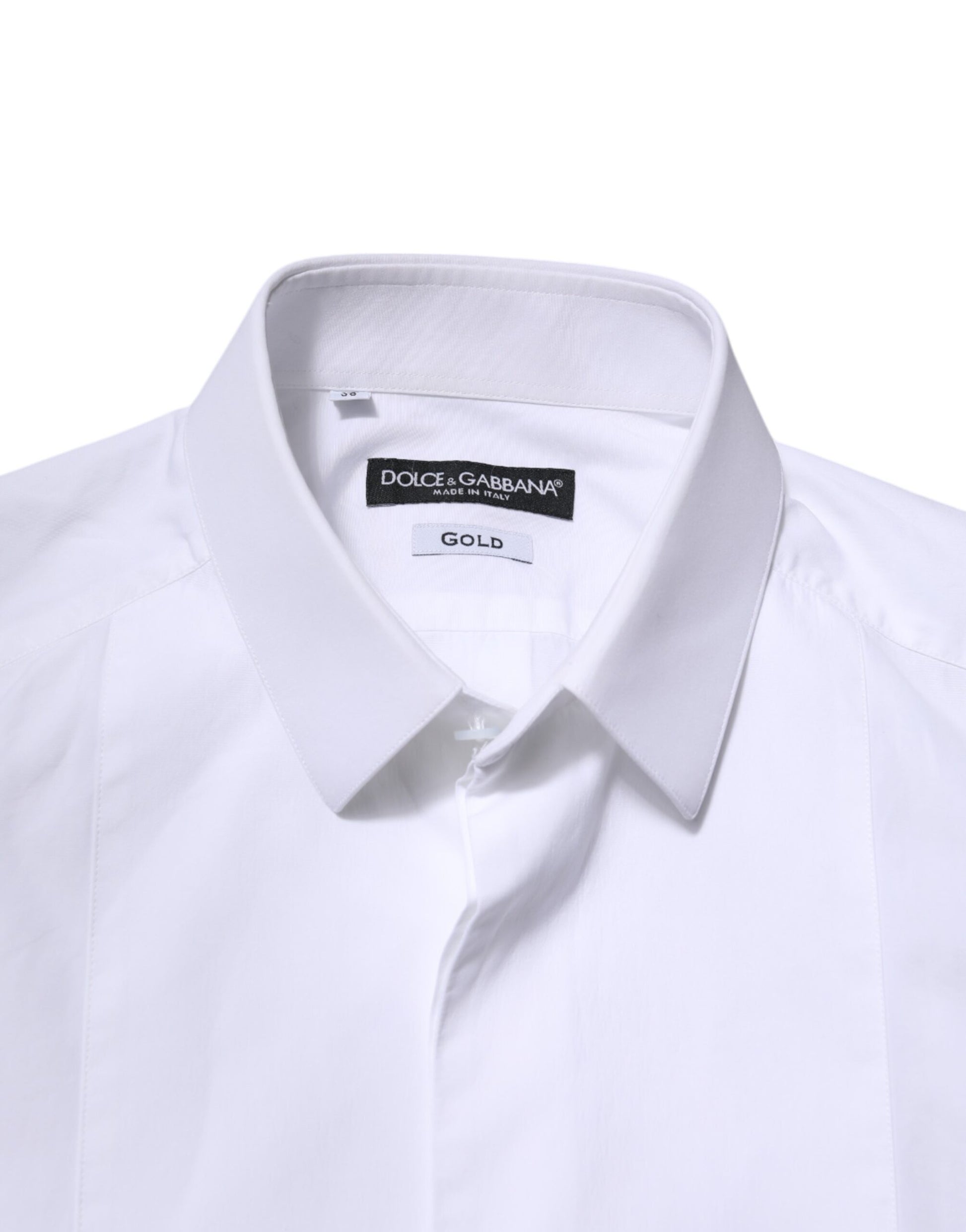 White cotton dress shirt with long sleeves, branded by Dolce & Gabbana