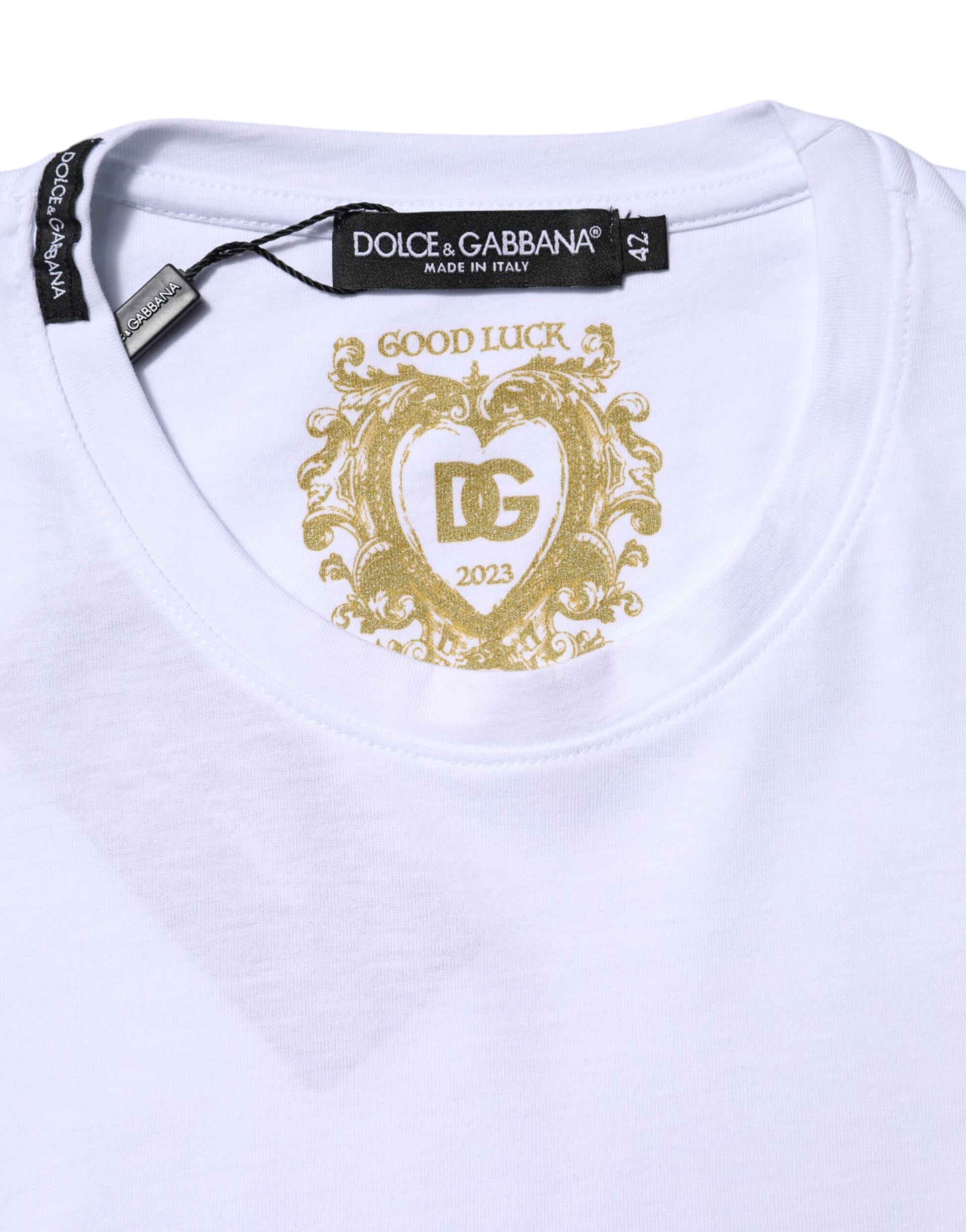 White t-shirt with gold heart design on front