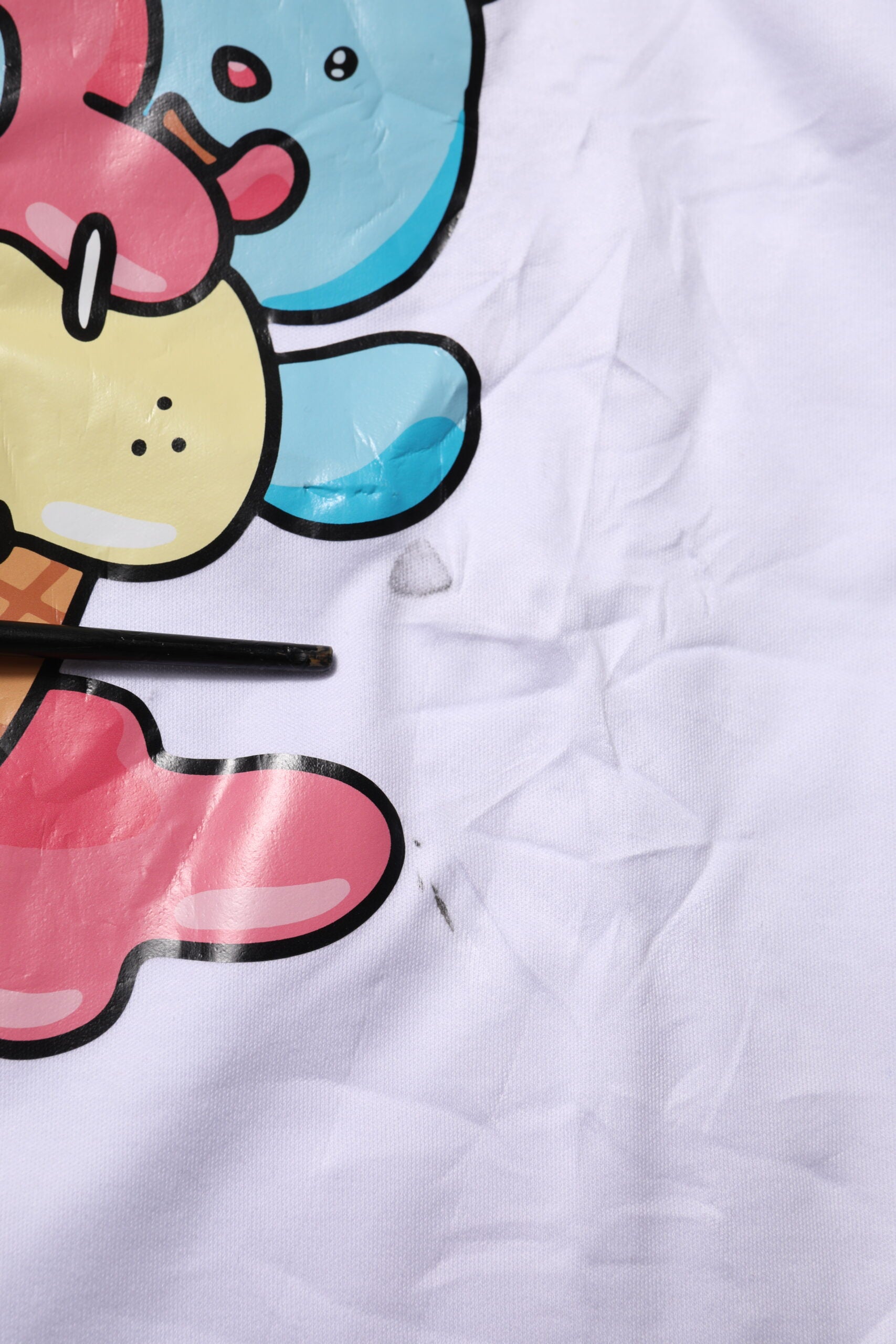 Colorful cartoon character on fabric