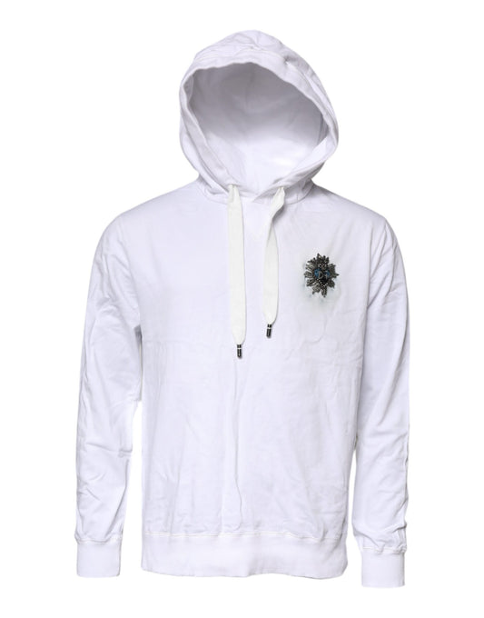 White hoodie with zippered pockets and drawstring hood