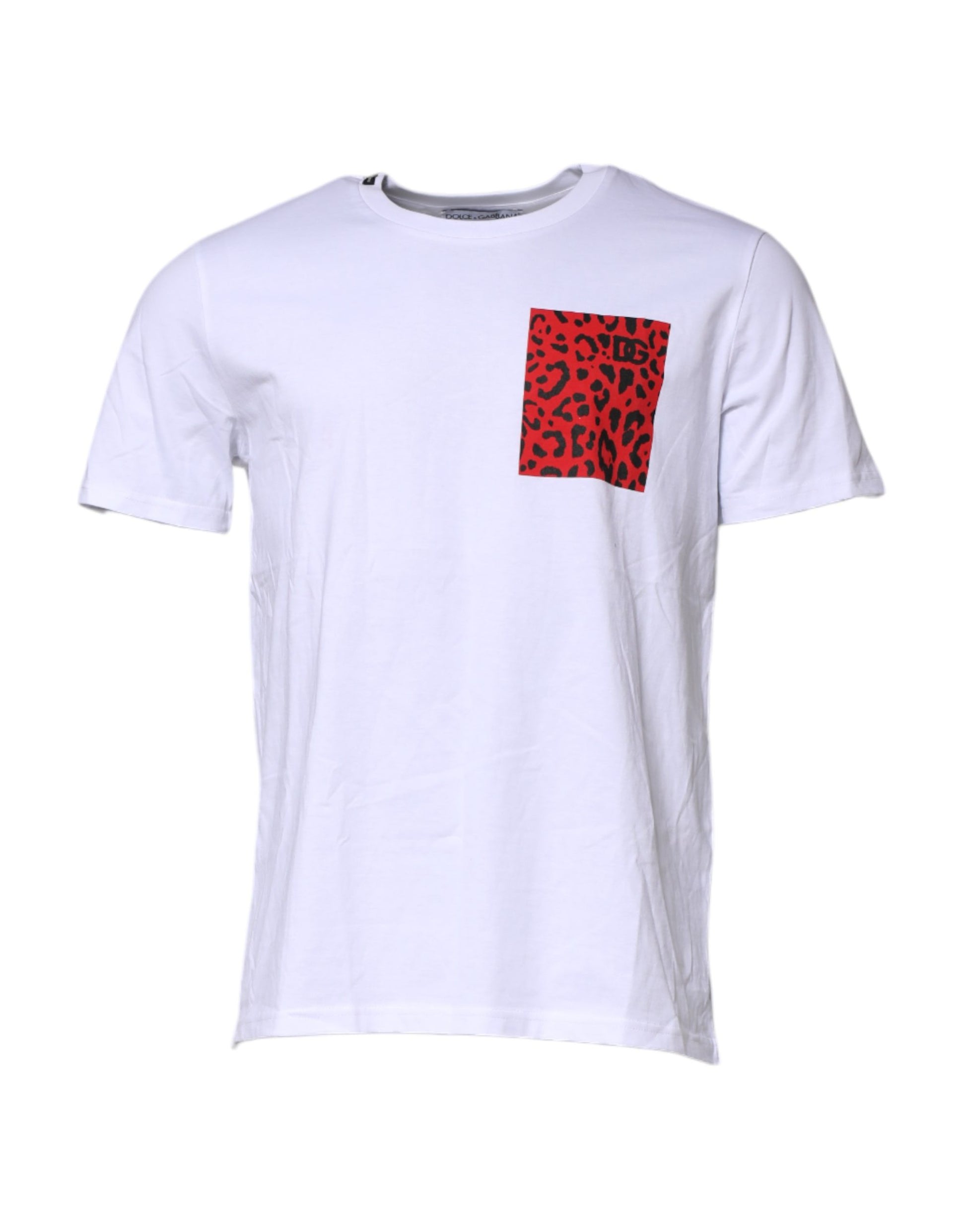 White t-shirt with red pocket on front