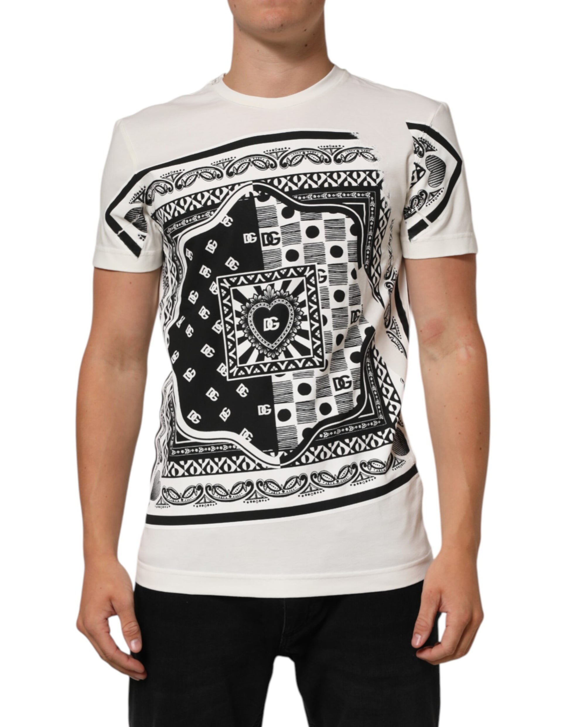 Black and white graphic t-shirt with tribal design