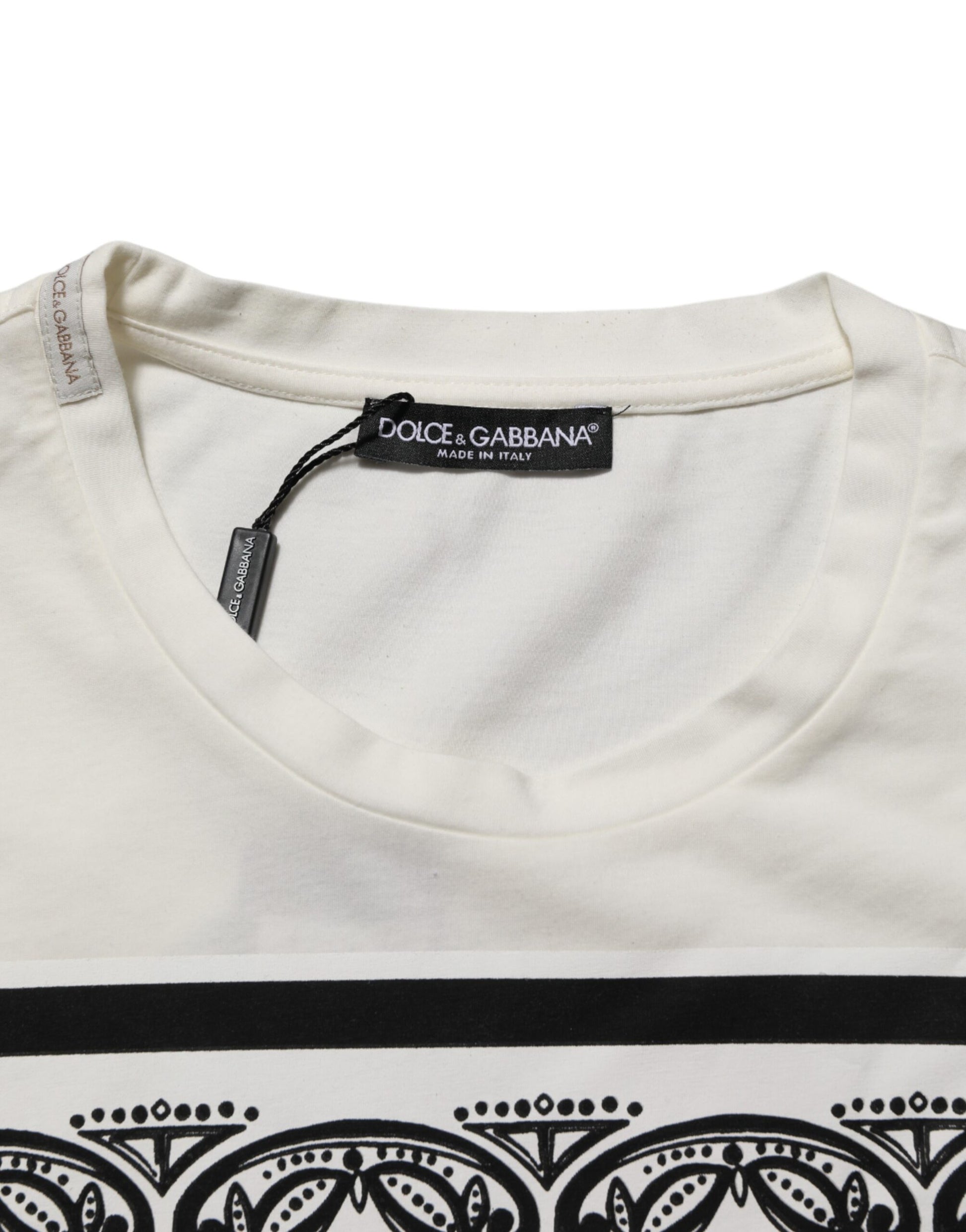 White shirt with black design on front