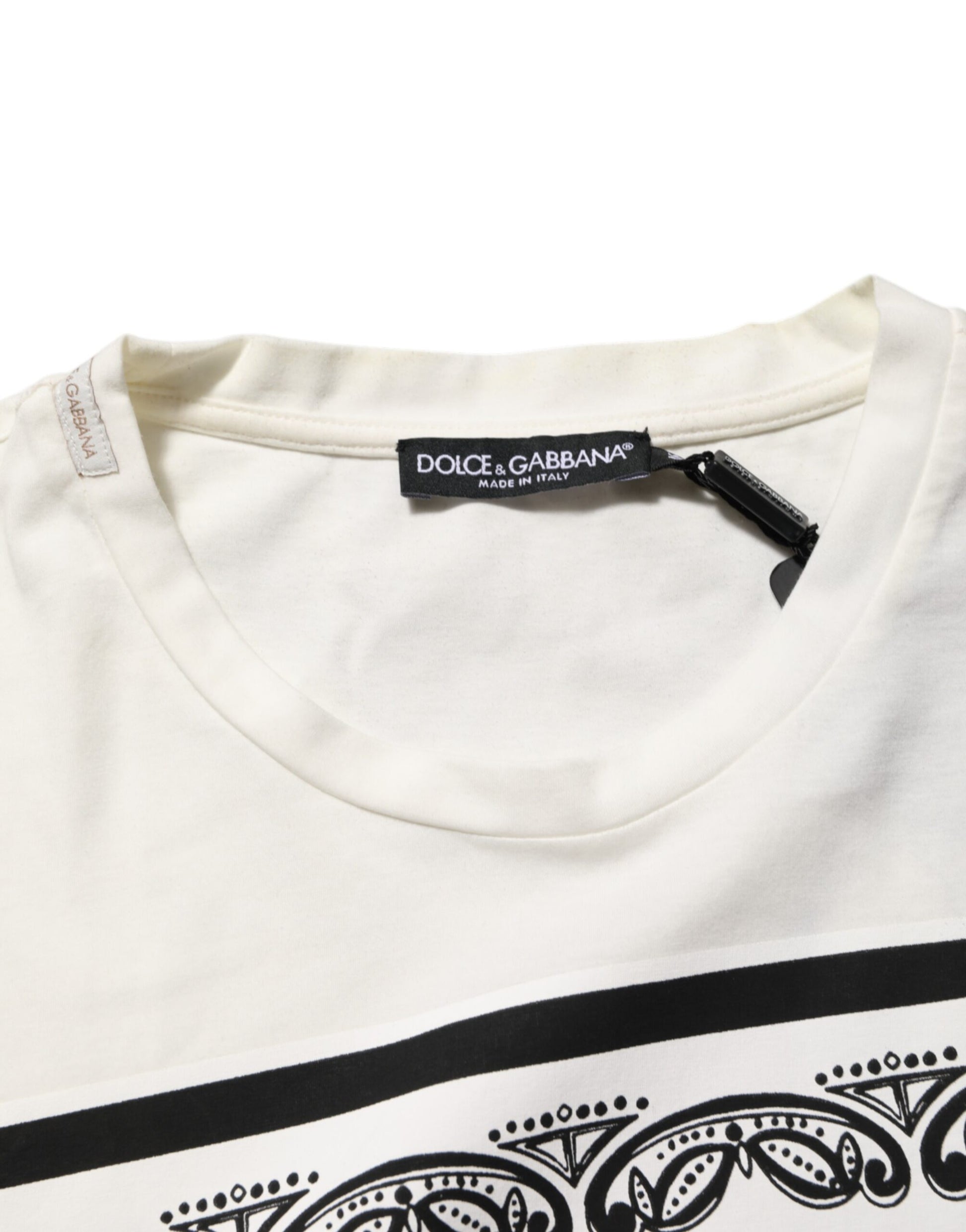 White t-shirt with black design on front