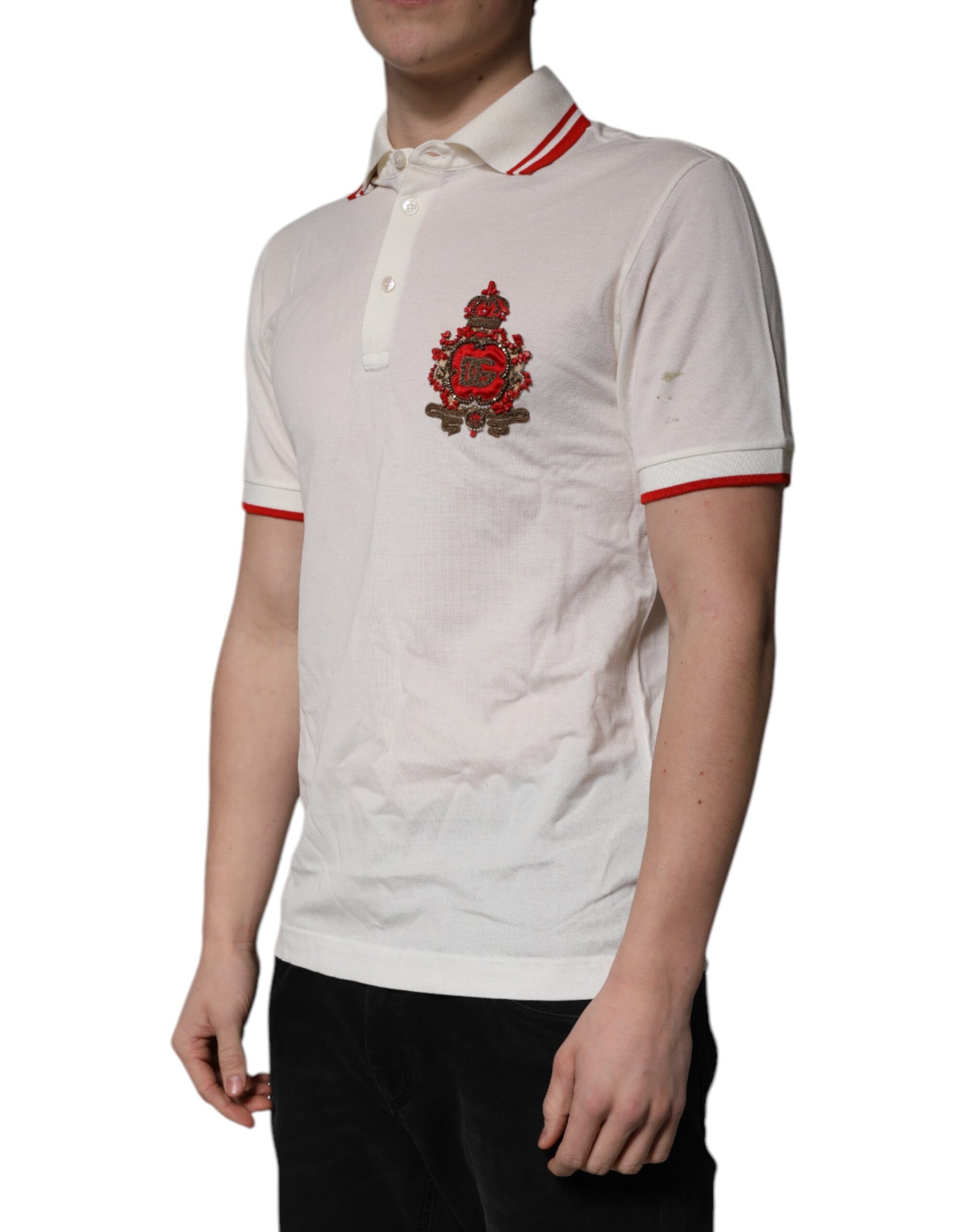 Men's polo shirt with red accents and emblem on left chest