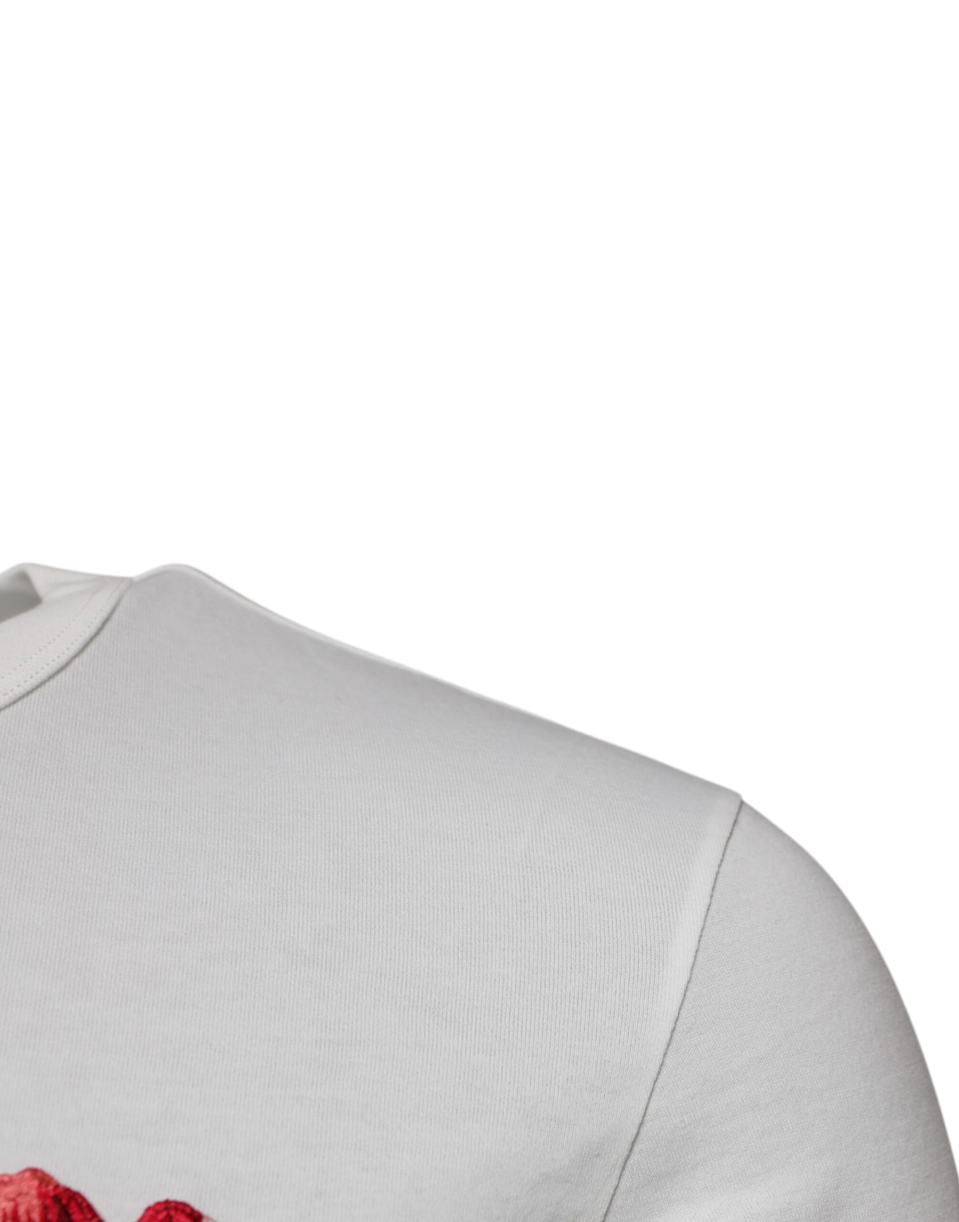 White sleeveless shirt with red pattern on front