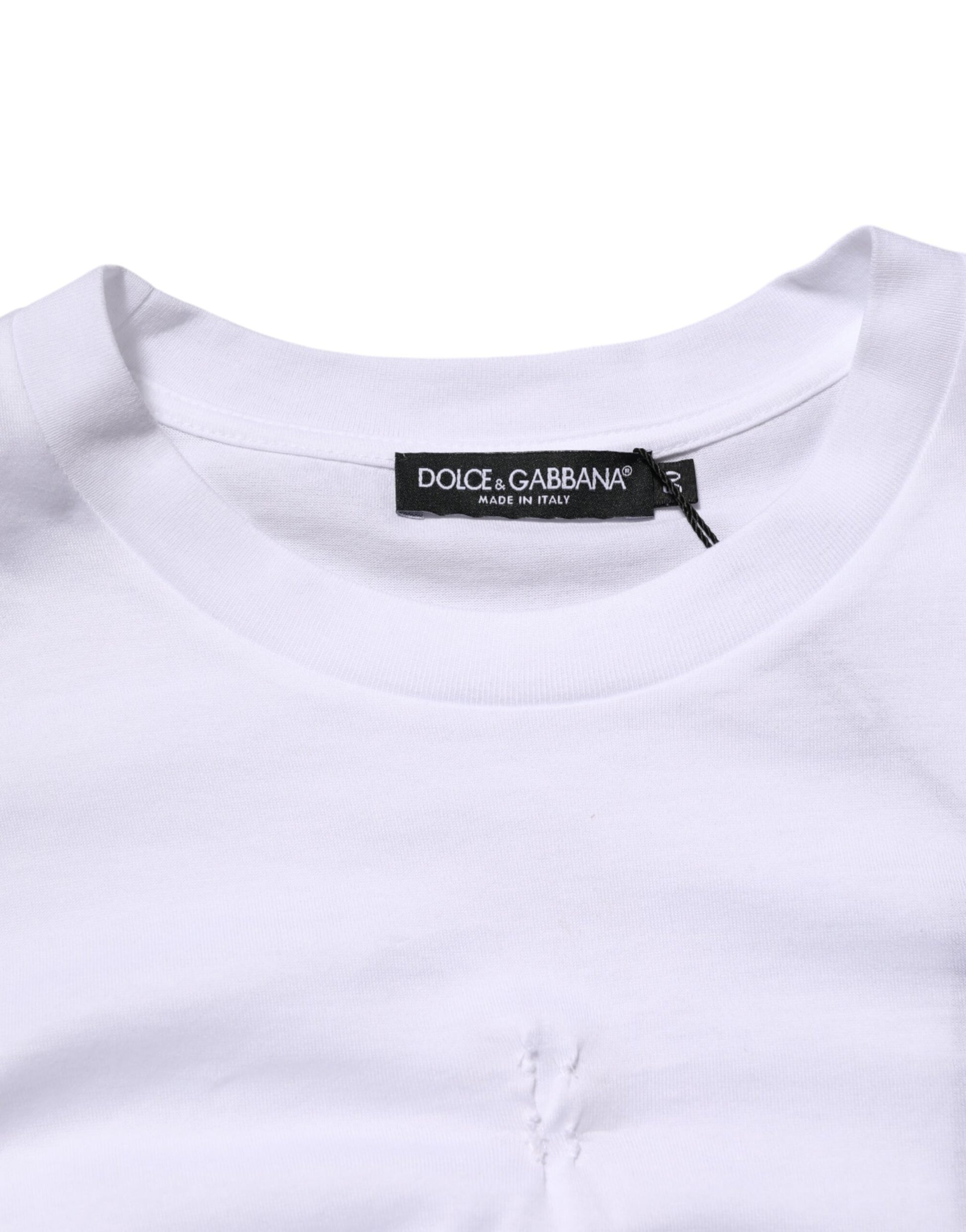 White t-shirt with a small hole in the front