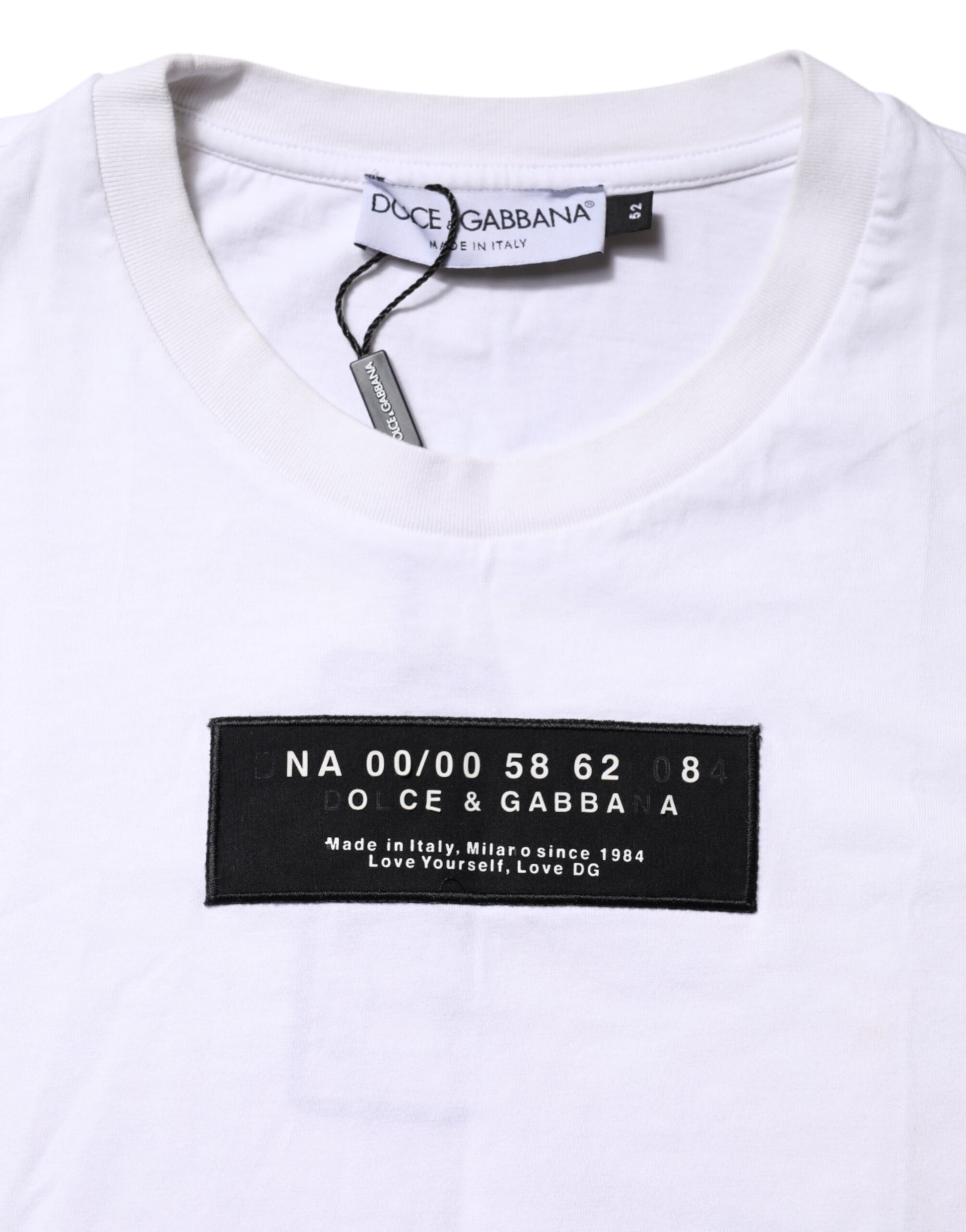 White t-shirt with black lettering and numbers