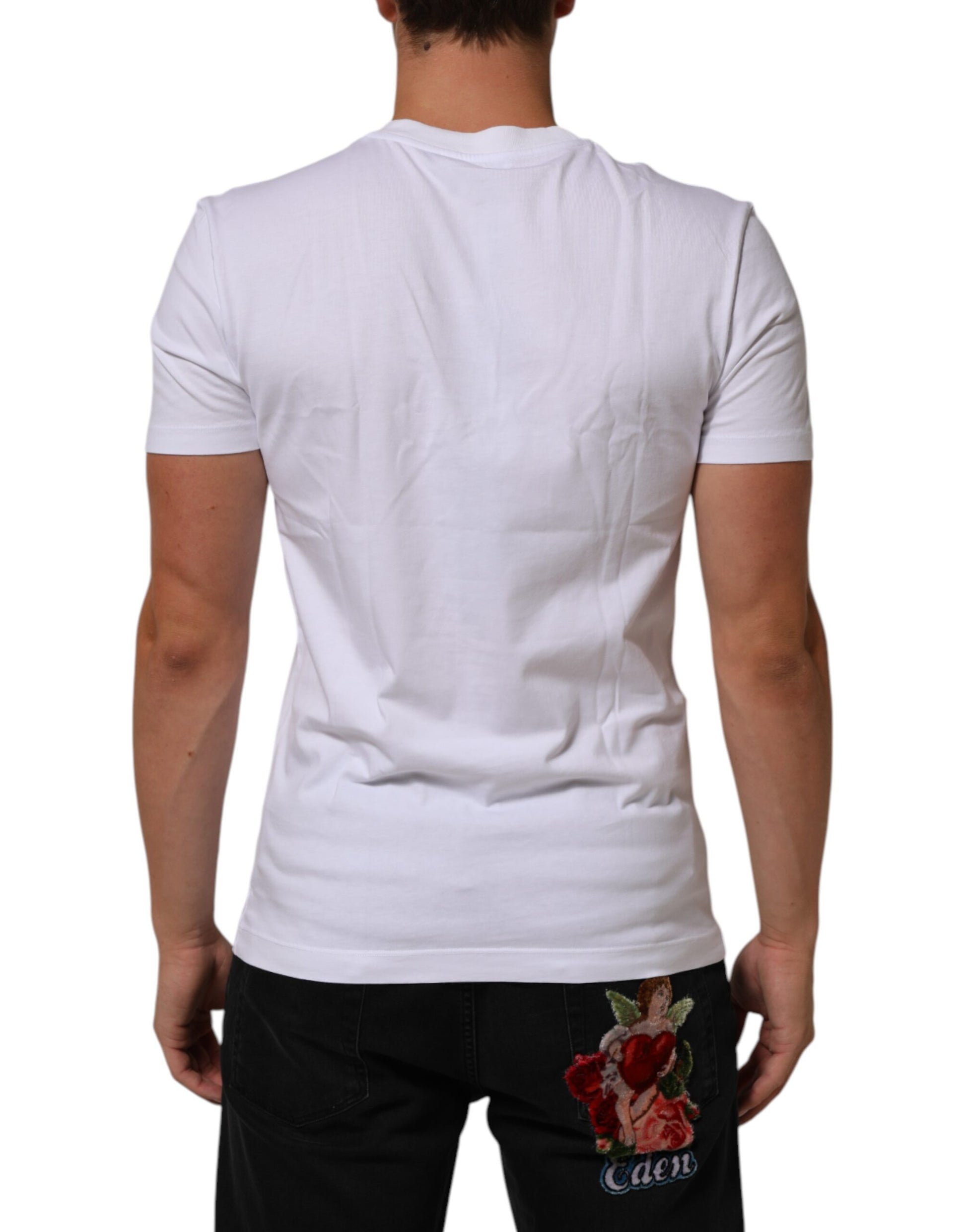 White short sleeve t-shirt on a person
