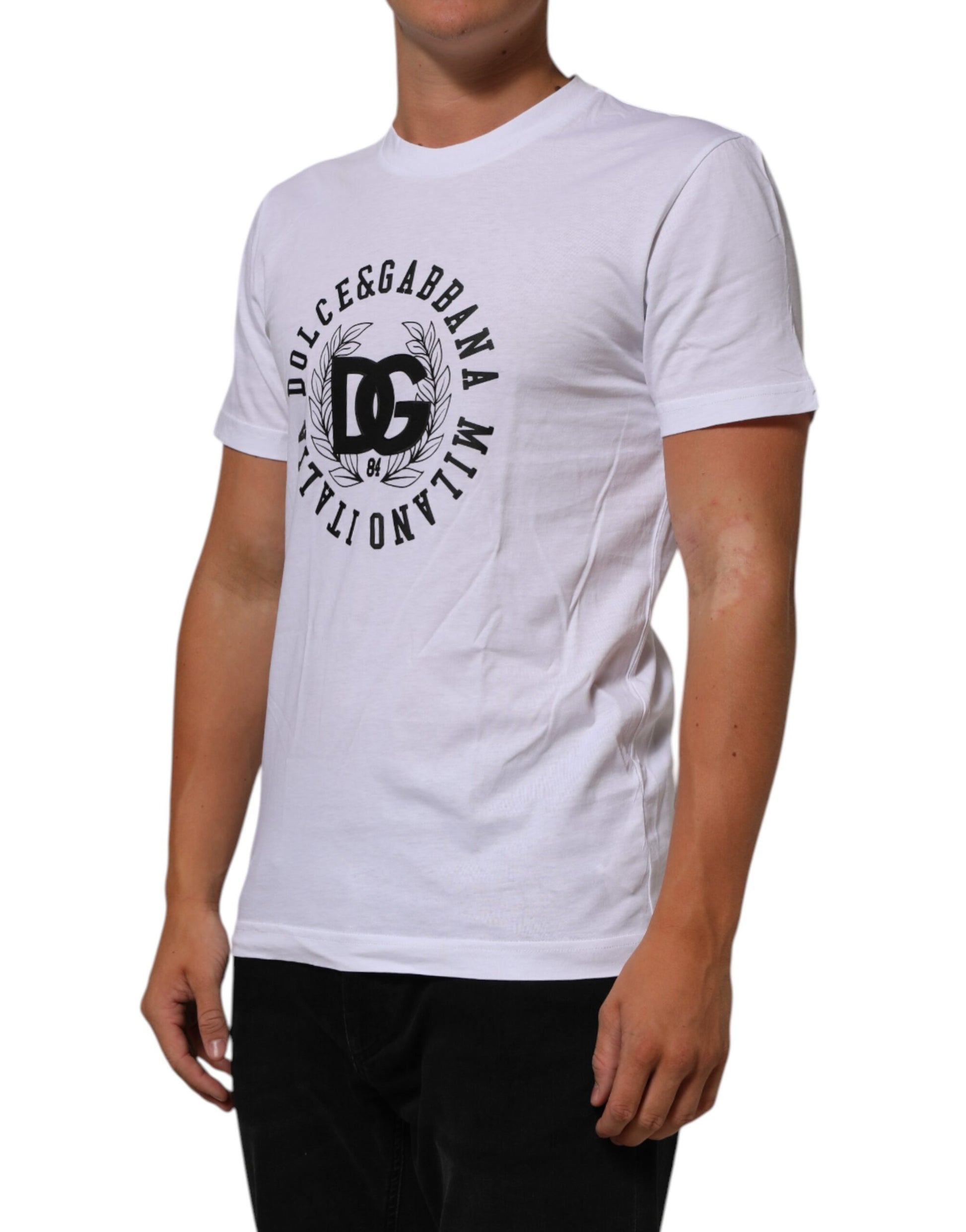 White t-shirt with black lettering