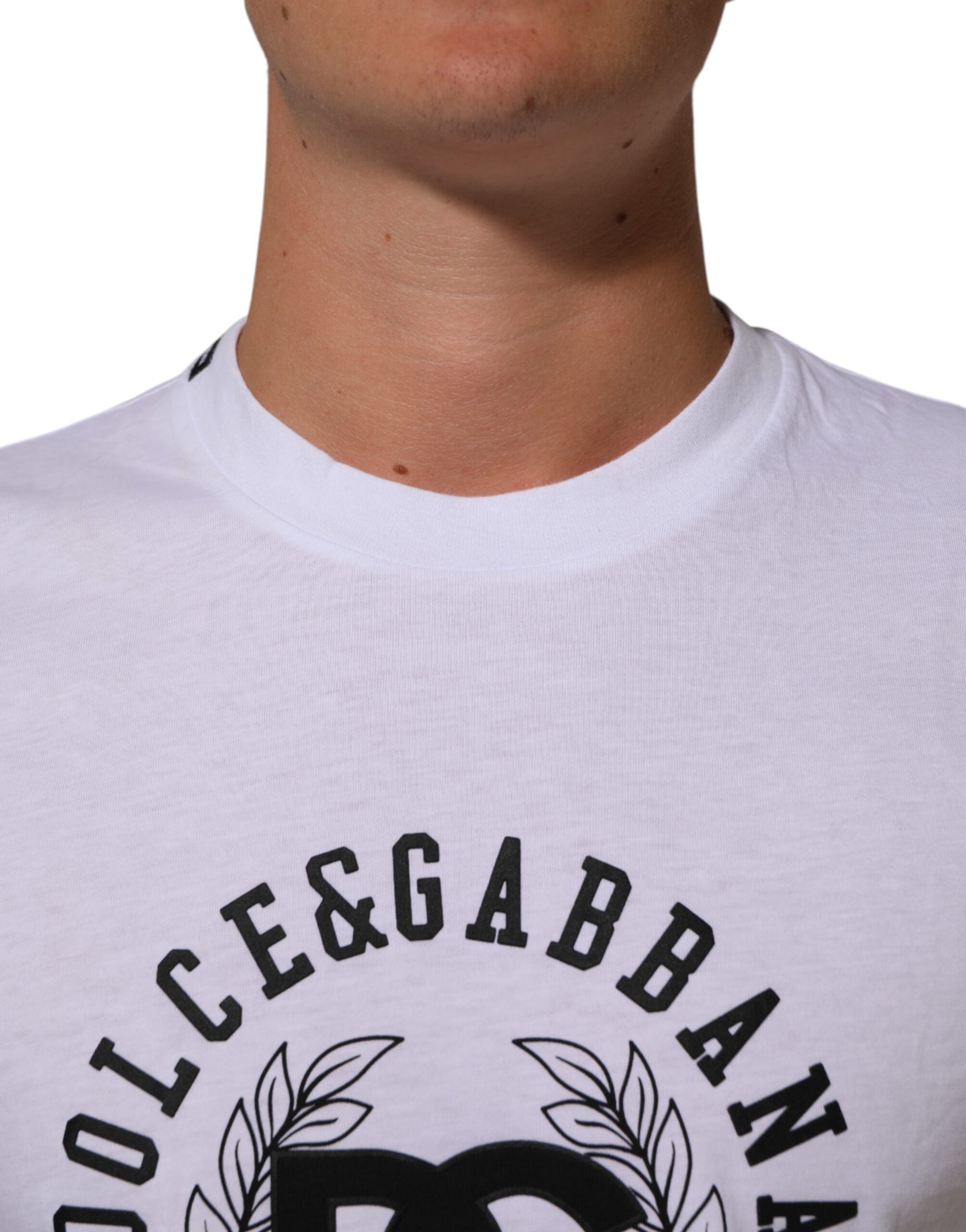 White t-shirt with black text and design